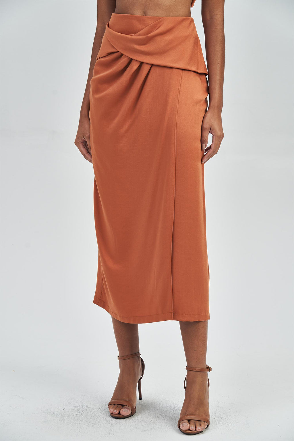 Saia Midi Sobreposta Feminina Acostamento Sepia