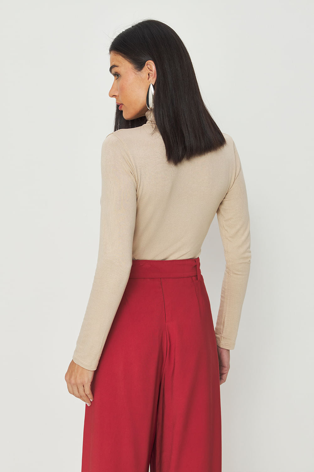Calça Fluida Wide com Cinto Feminina Acostamento Cassis