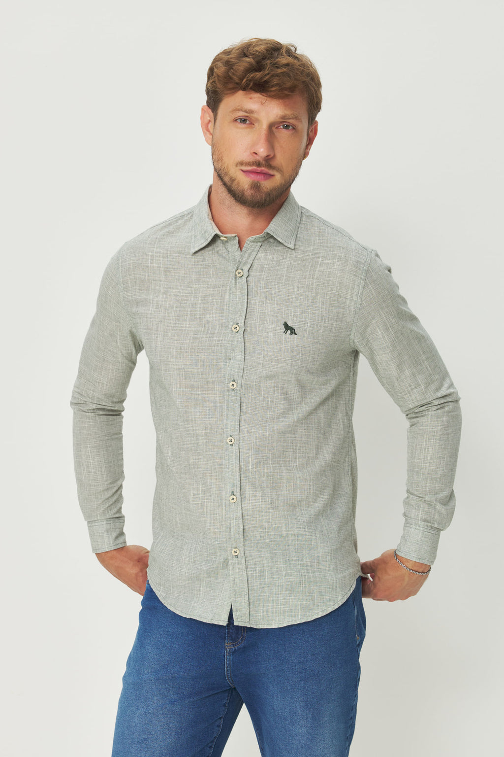 Camisa Algodão Manga Longa Masculina Acostamento Verde