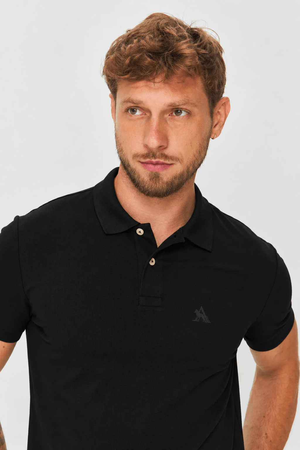 Polo Casual Com Elastano Masculina Acostamento Preto