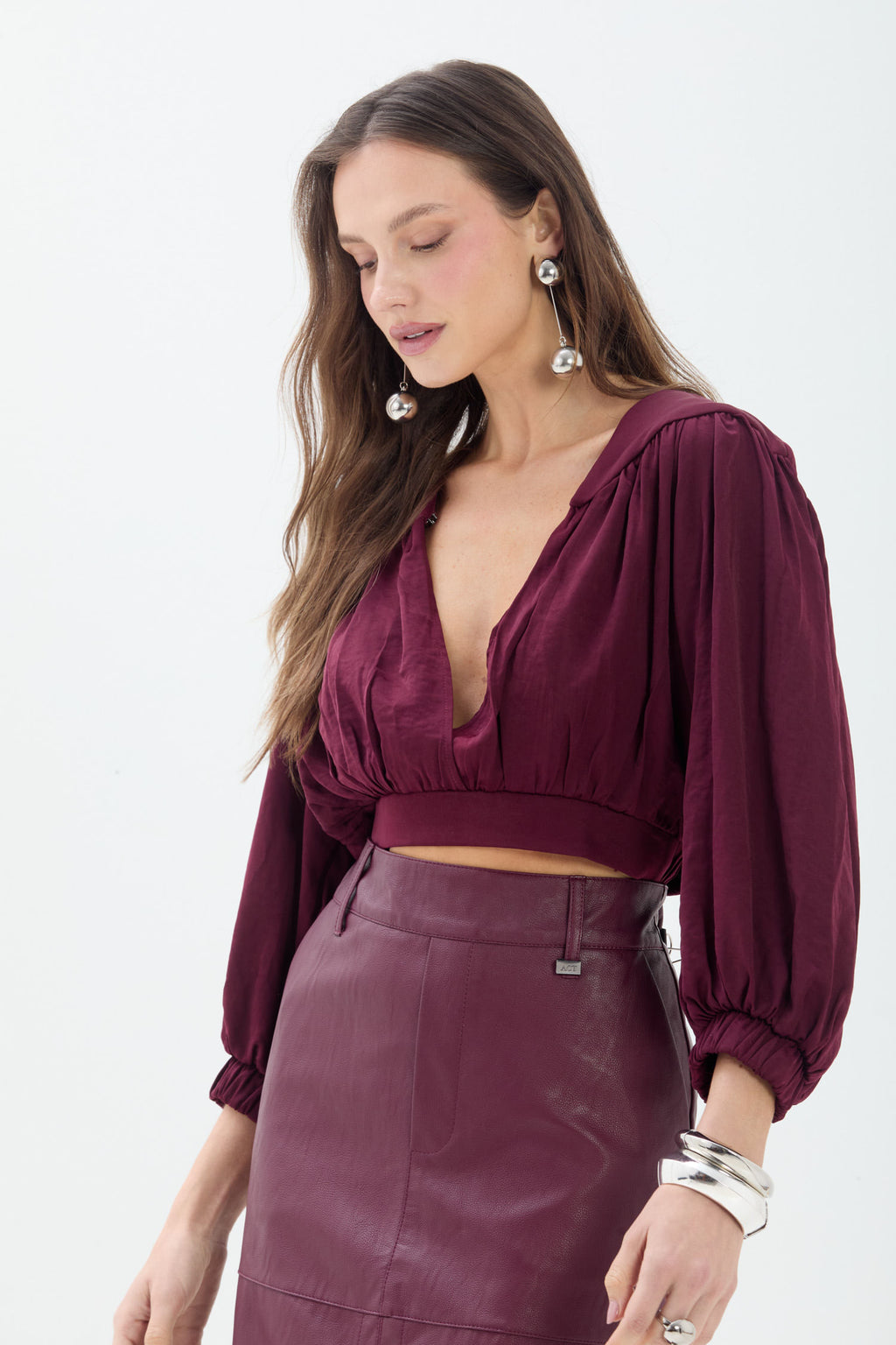 Blusa Curta Manga Longa ACT Feminino Deep Ruby
