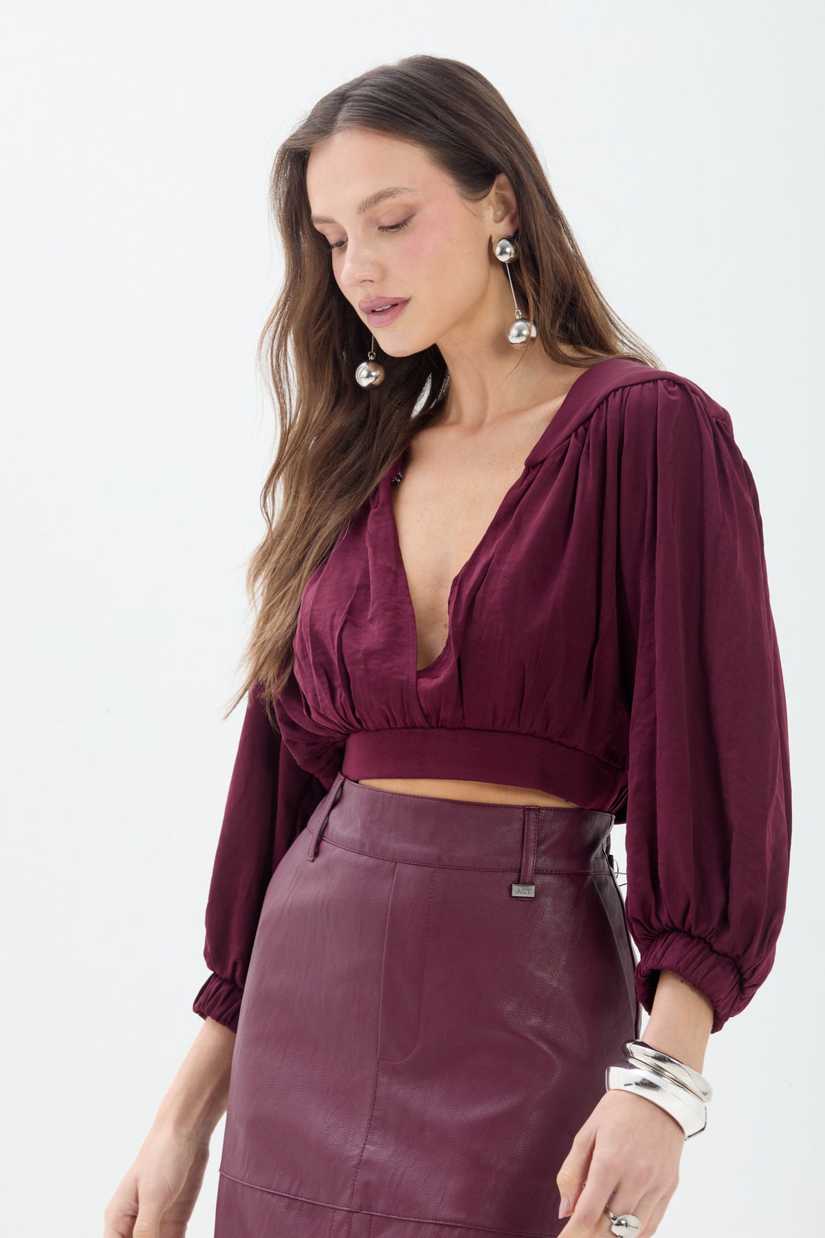 Blusa Curta Manga Longa ACT Feminino Deep Ruby
