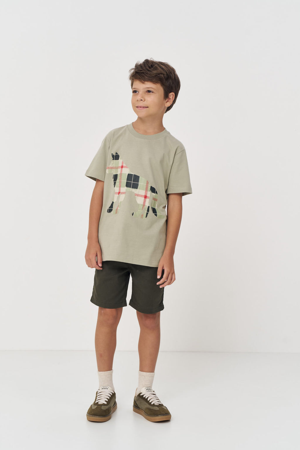Camiseta Estampa Lobo Menino Acostamento Next Verde Salvia