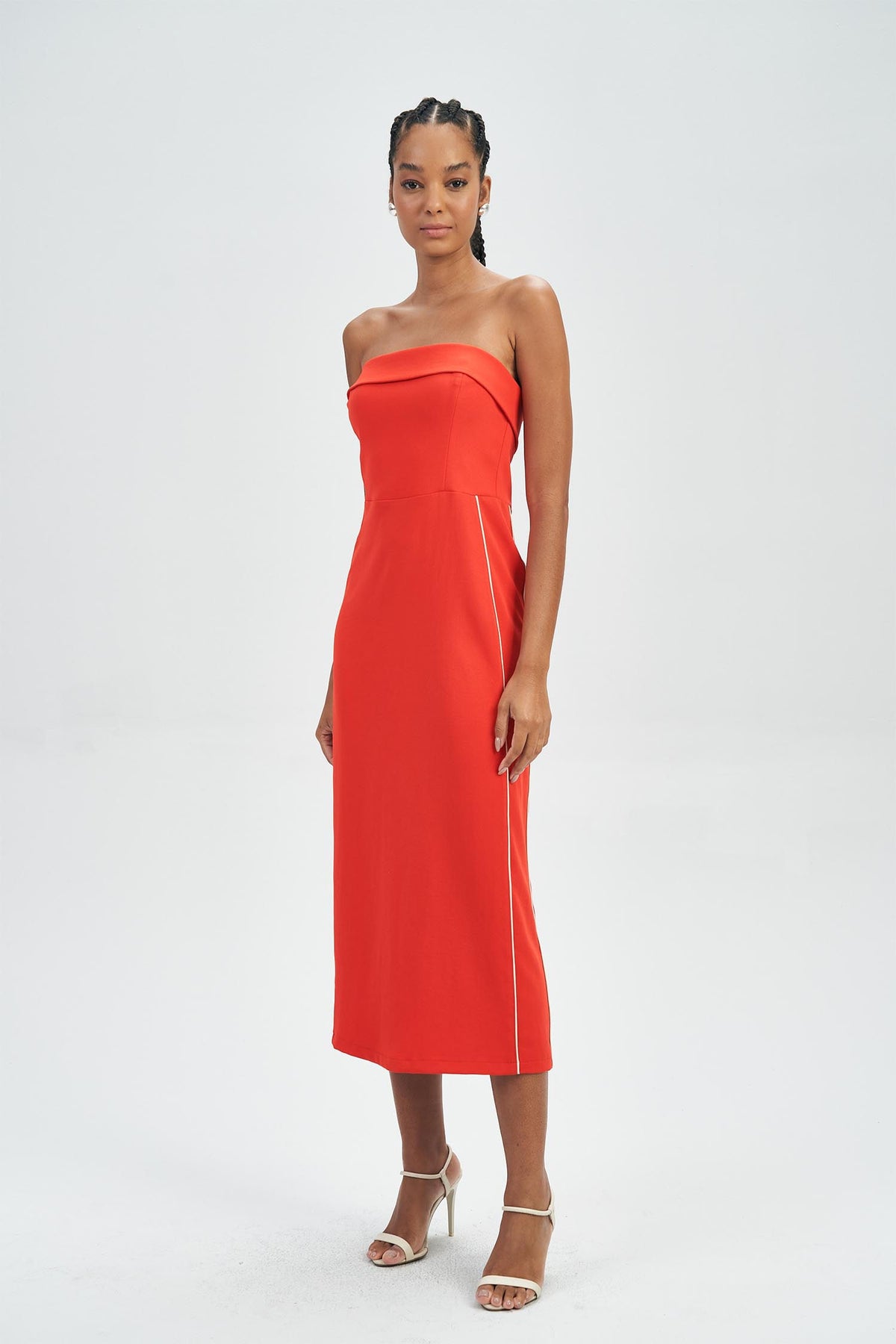 Vestido Midi Line Lateral Feminino Acostamento Hot Red