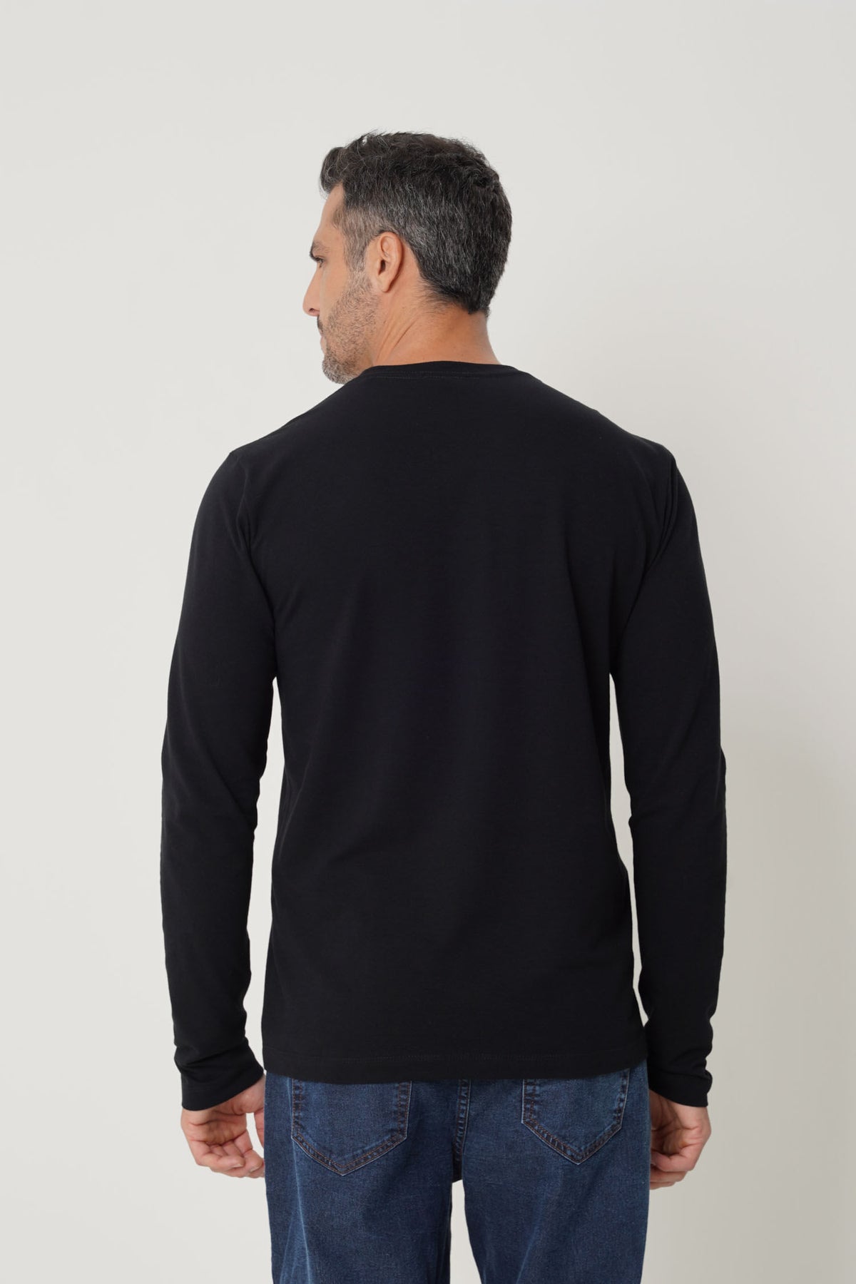 Camiseta Elastano Manga Longa Básica Masculina Acostamento Preto