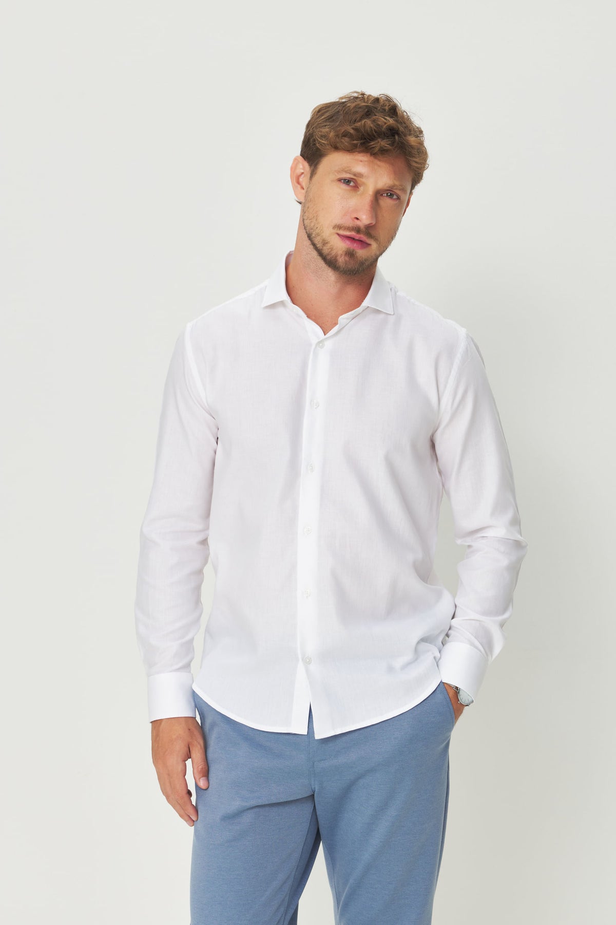 Camisa Scrivania Manga Longa Masculina Acostamento Branco