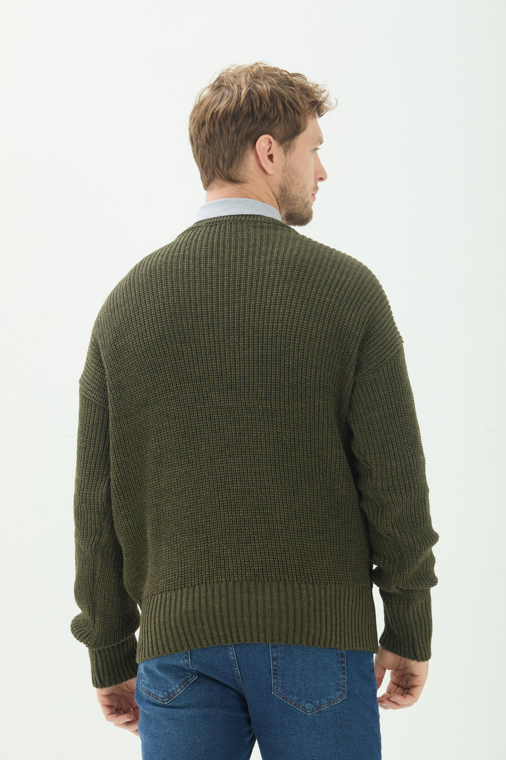 Suéter Tricot Gola Redonda Masculino Acostamento Verde