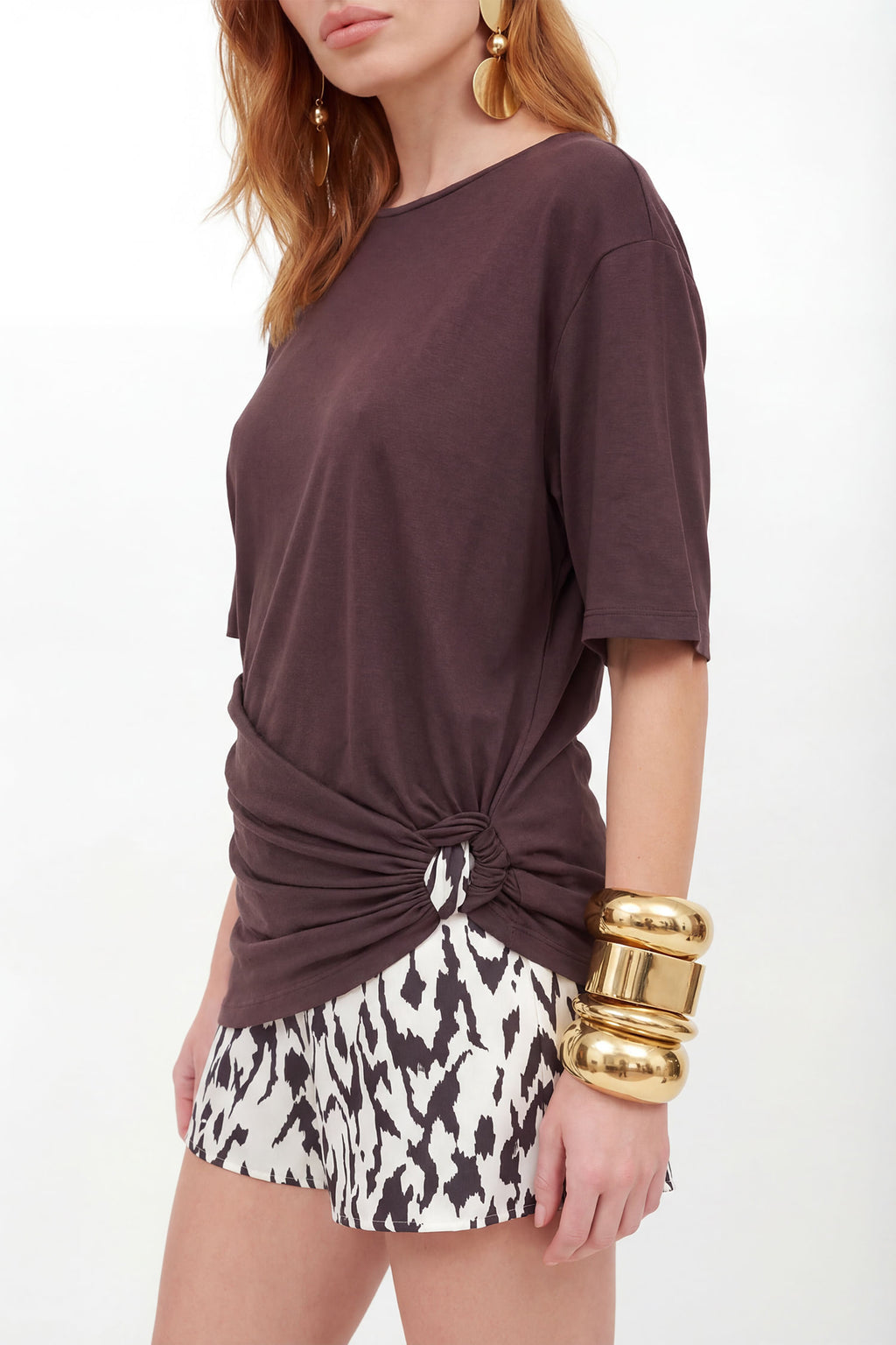 Blusa Com Detalhe Lateral ACT Feminina Deep Brown
