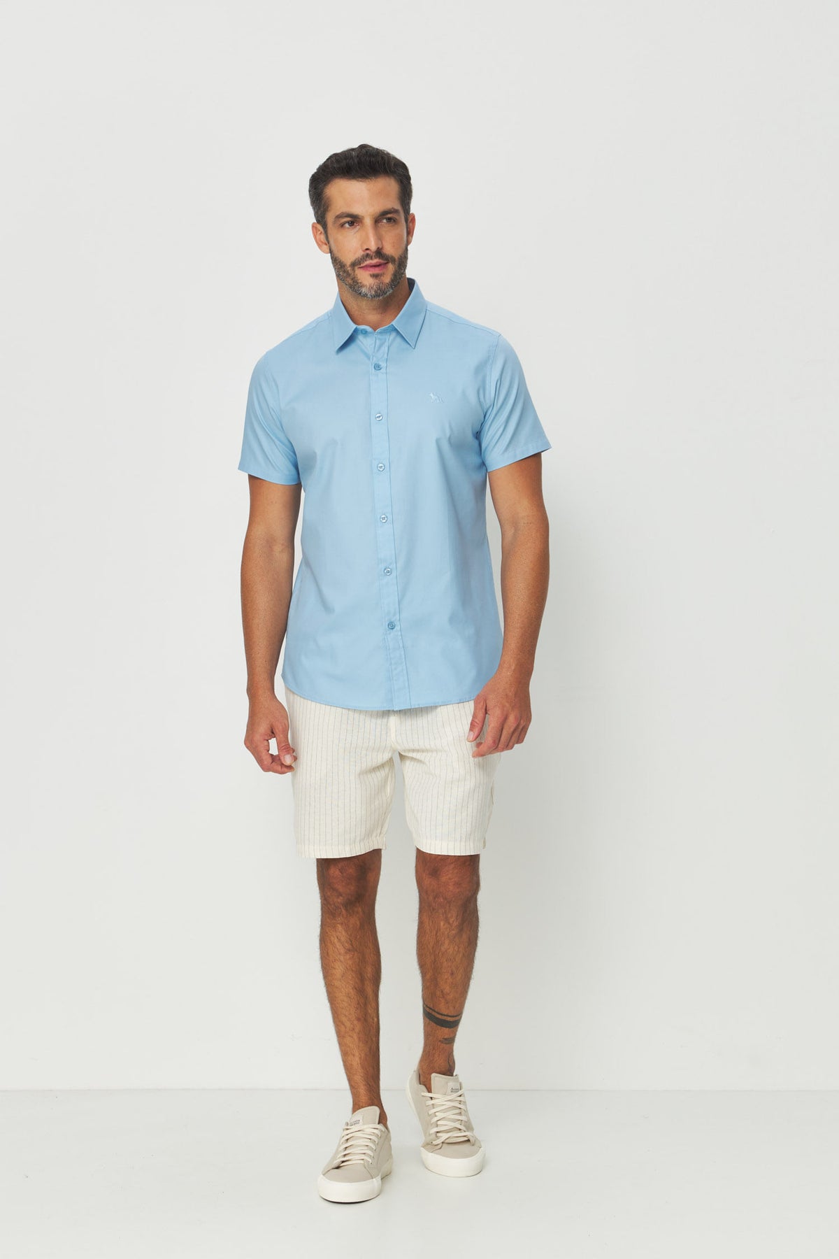 Camisa Manga Curta Neo Basic Cotton Masculina Acostamento Azul