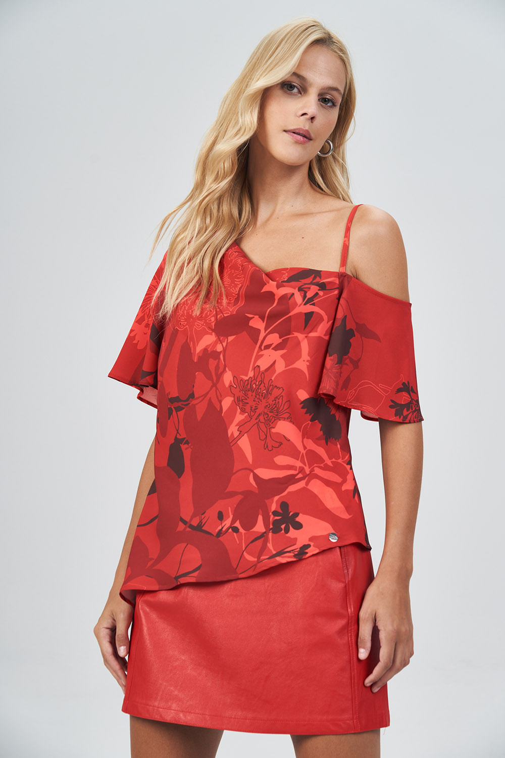 Blusa Assimétrica Ombro Único Feminina Acostamento Red Blossom