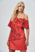 Blusa Assimétrica Ombro Único Feminina Acostamento Red Blossom