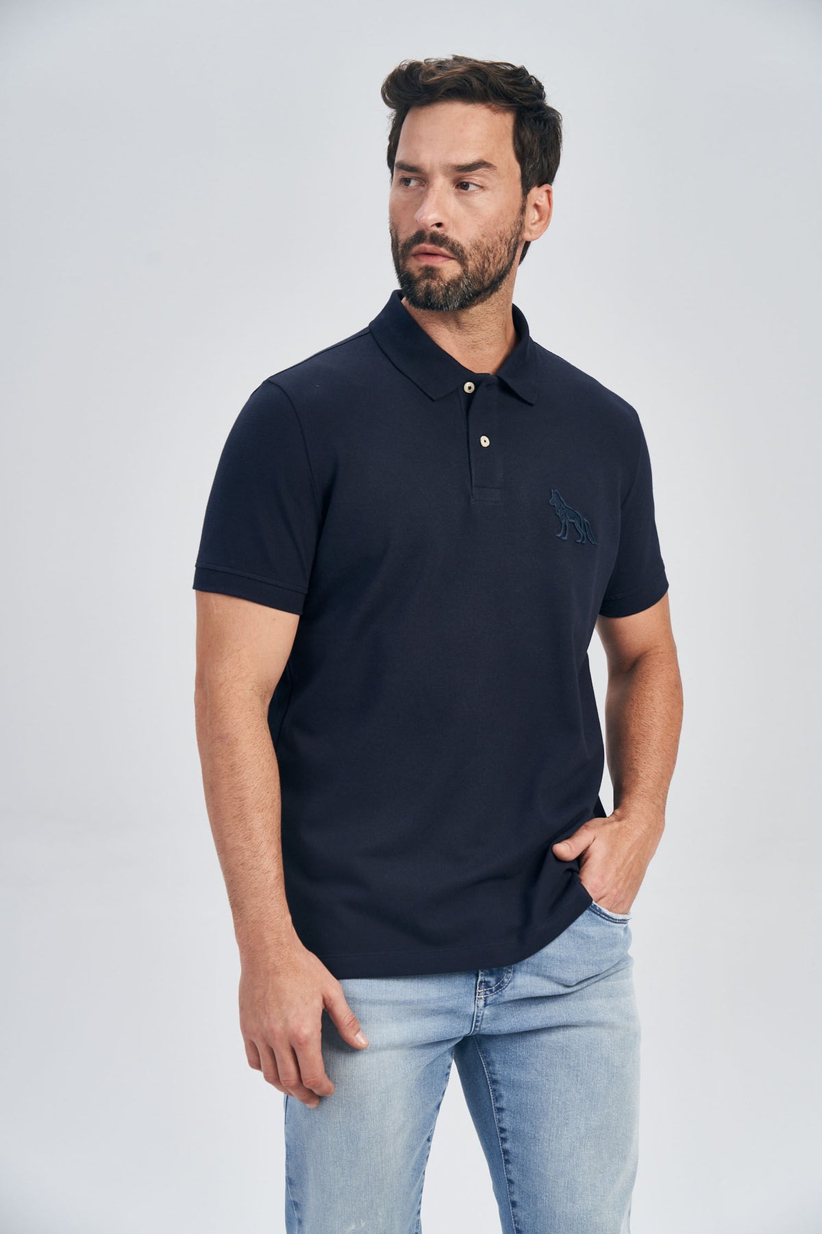 Polo Wolf Max Masculina Acostamento Marinho