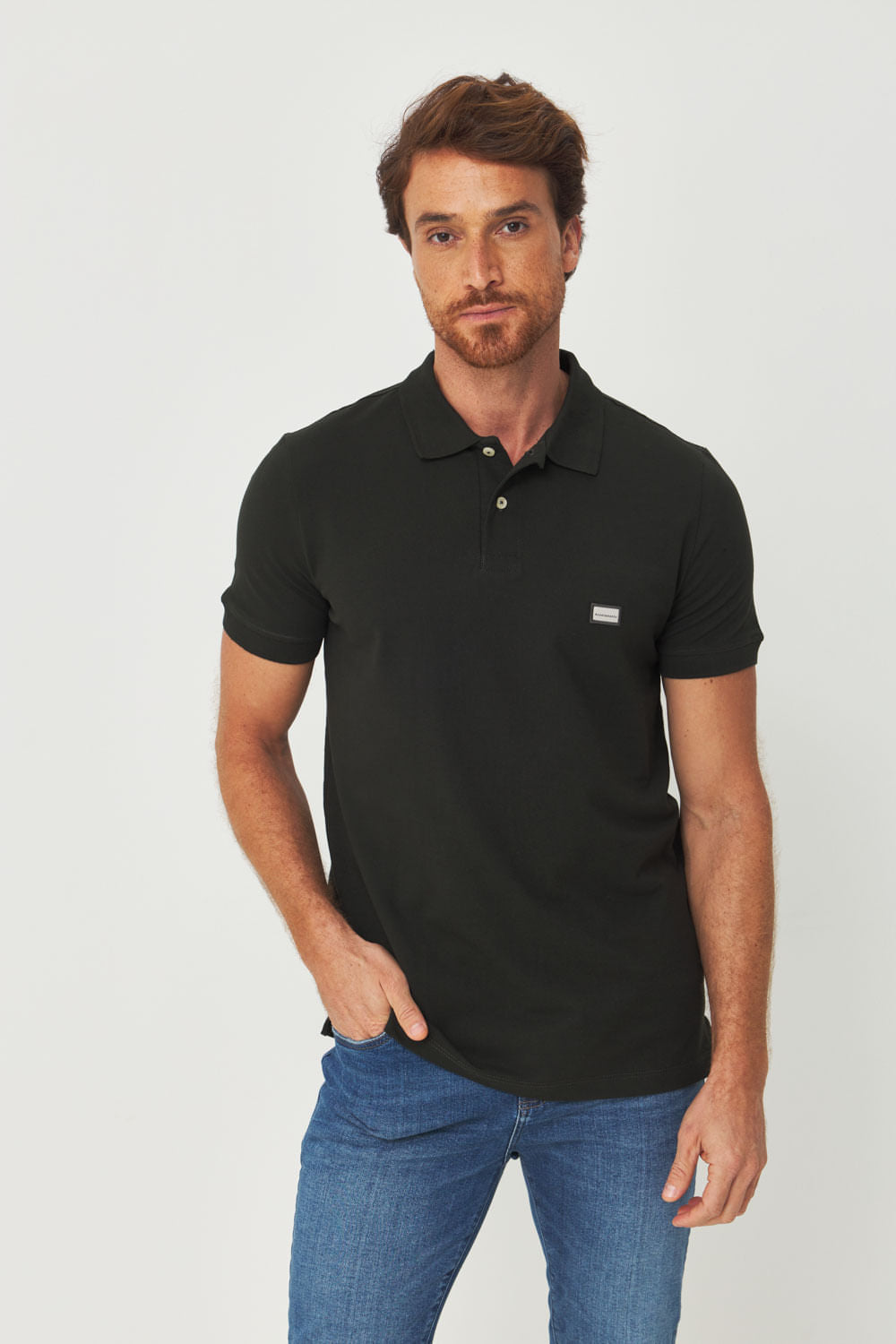 Polo Básica Tag Masculino Acostamento Verde Folhagem