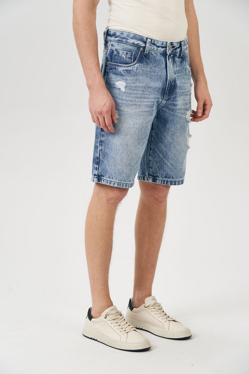 Bermuda Jeans Puído Masculina Acostamento Jeans Claro