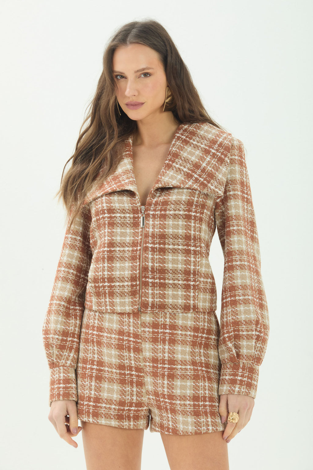 Shorts Tweed  Texturizado ACT Feminino Sepia C/ Sand