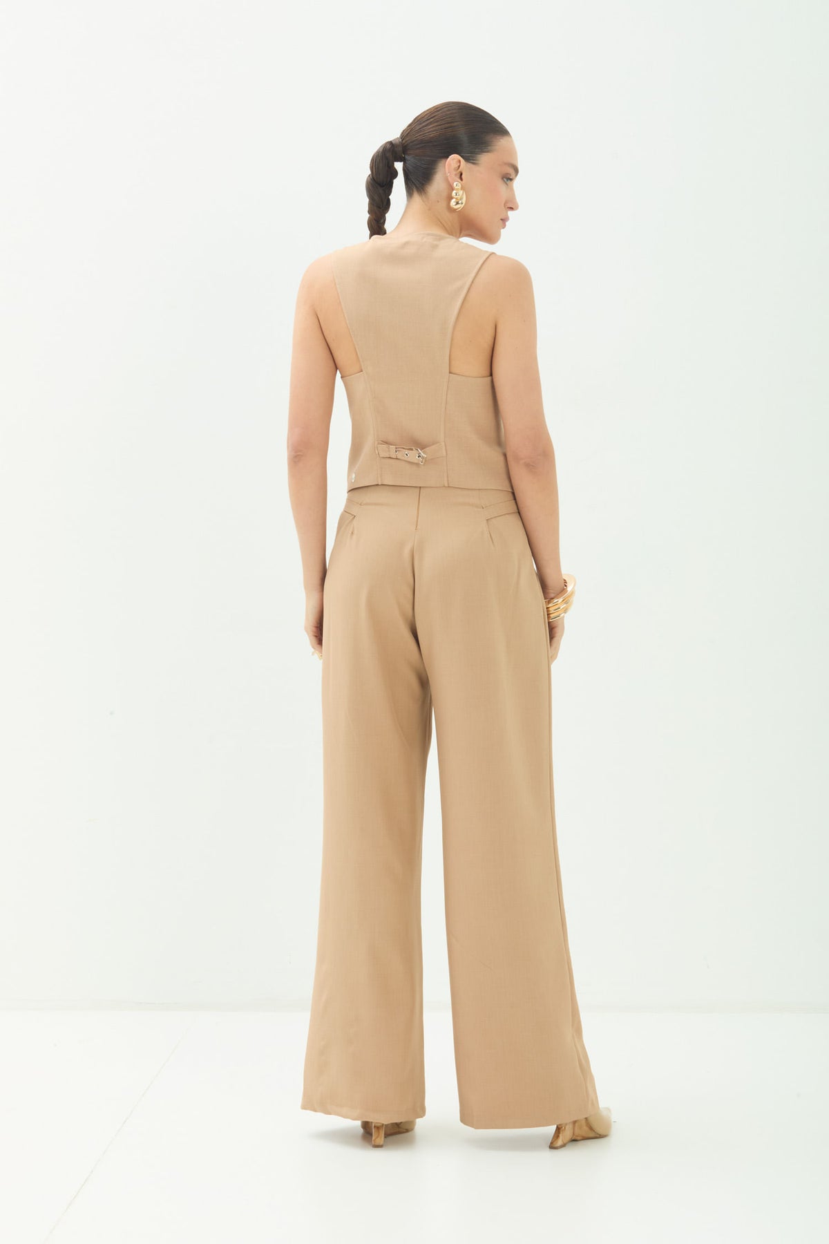 Calça Alfaiataria Com Cinto ACT Feminina Sand