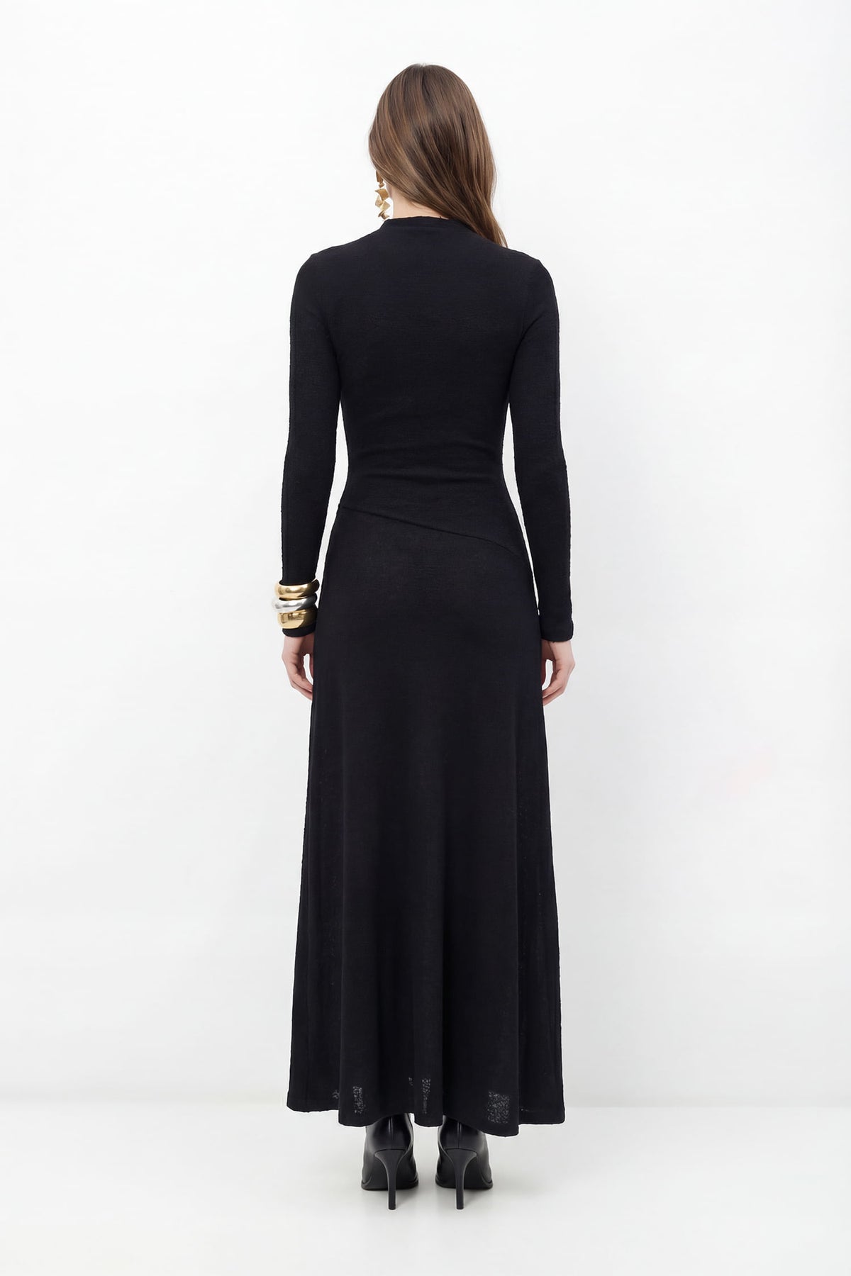 Vestido Manga Longa Com Recorte Assimétrico ACT Feminino Preto