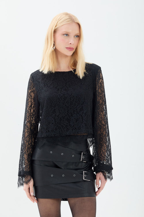Blusa de Renda Manga Longa ACT Feminina Preto