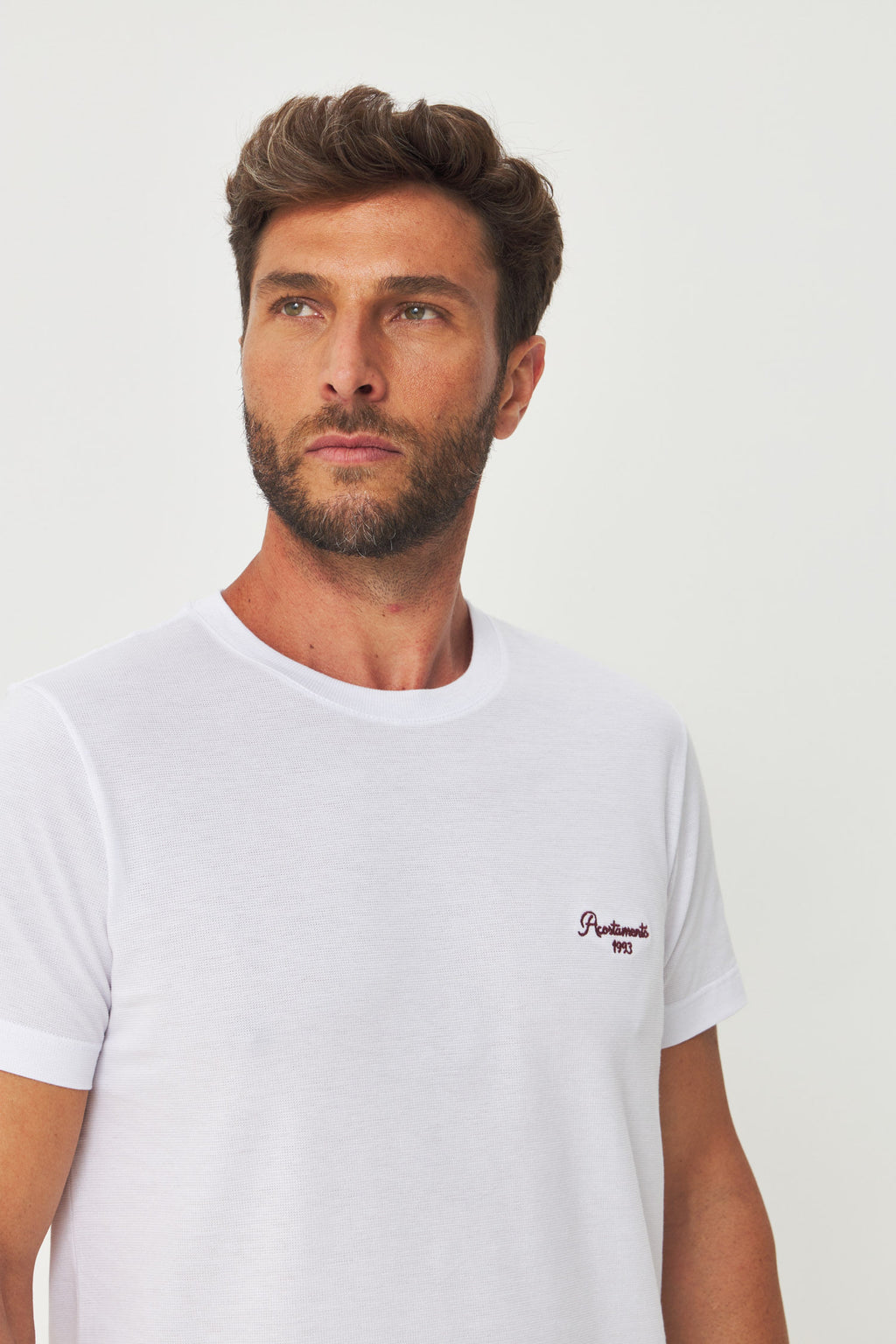 Camiseta Elastano Casual Minimal Masculina Acostamento Branco