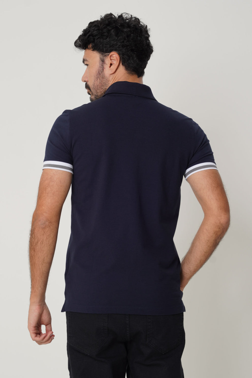 Polo Detalhe na Manga Masculina Acostamento Marinho
