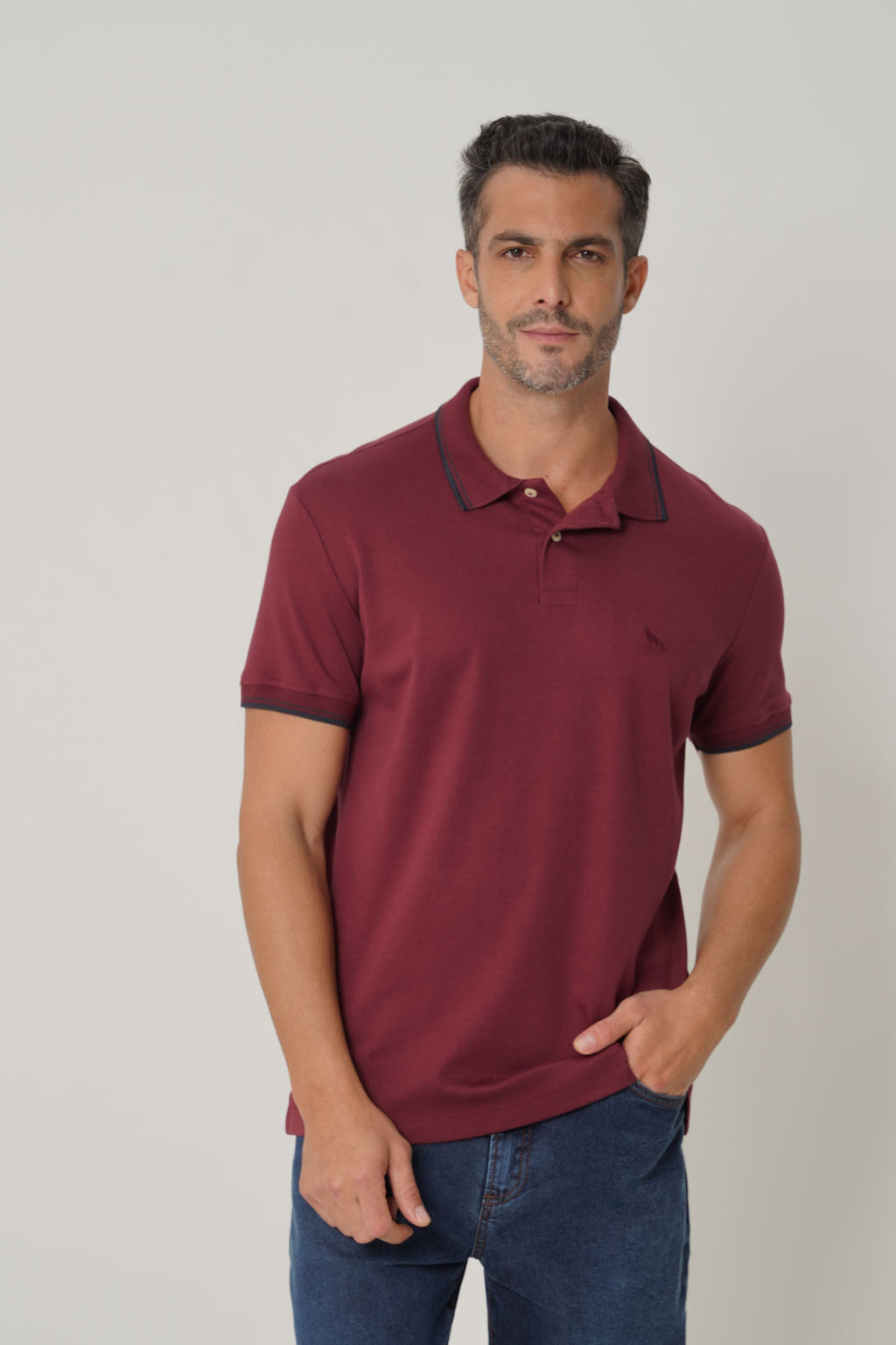 Polo Casual Bordada Masculina Acostamento Barca