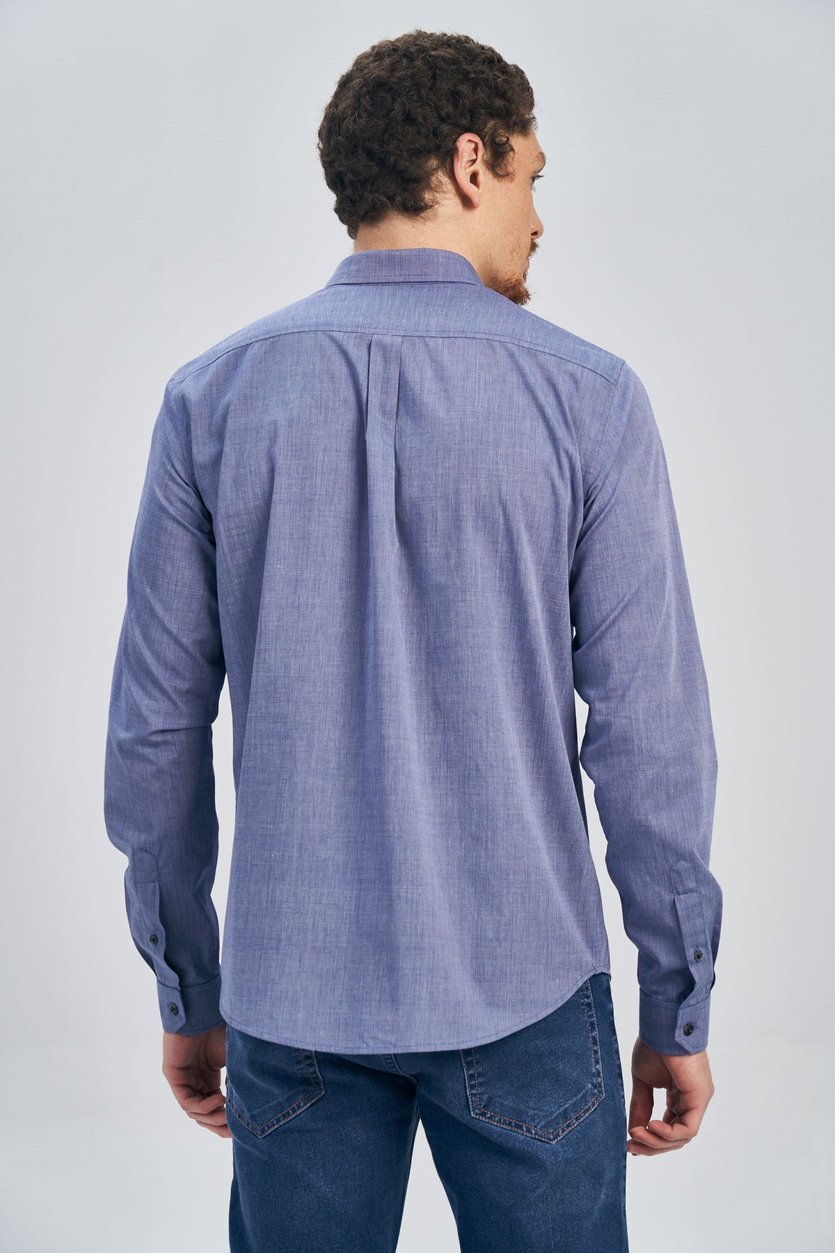 Camisa Manga Longa Social Masculina Acostamento Azul Medio