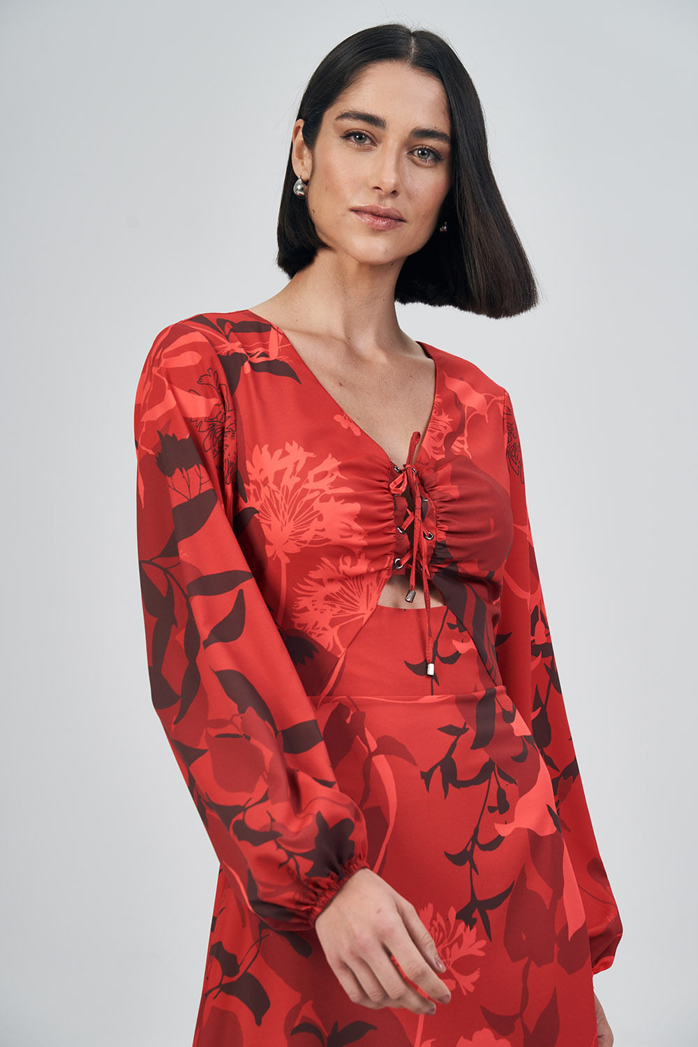 Vestido Midi Stamp Feminino Acostamento Red Blossom