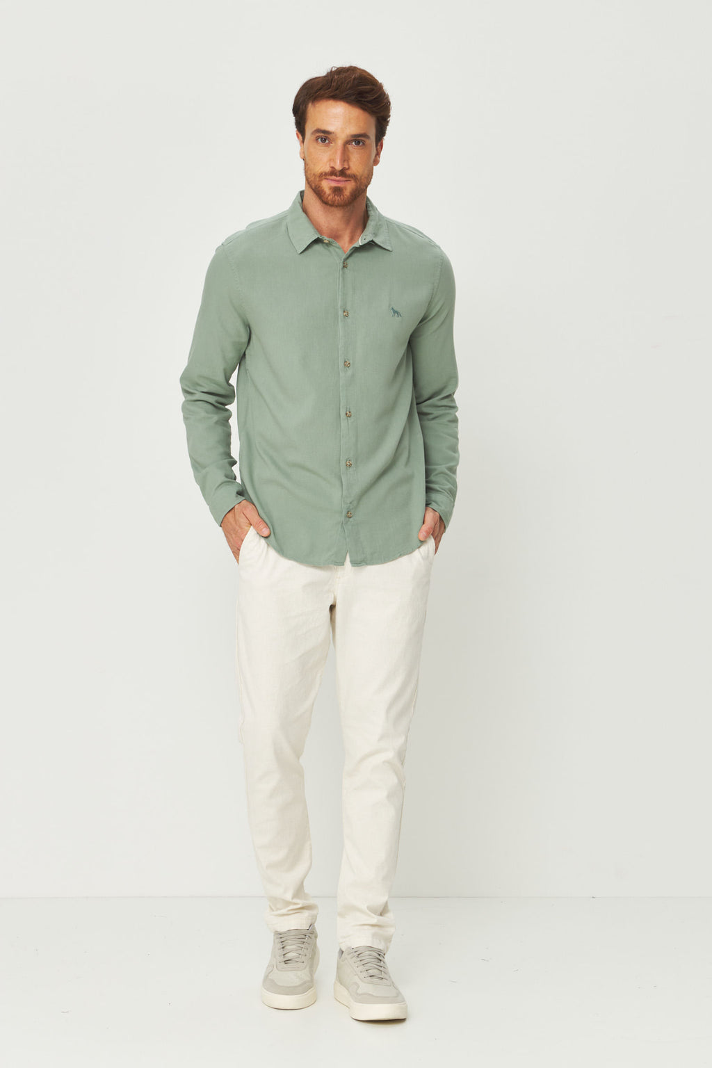 Calça Chino Skinny Com Linho Masculina Acostamento Natural