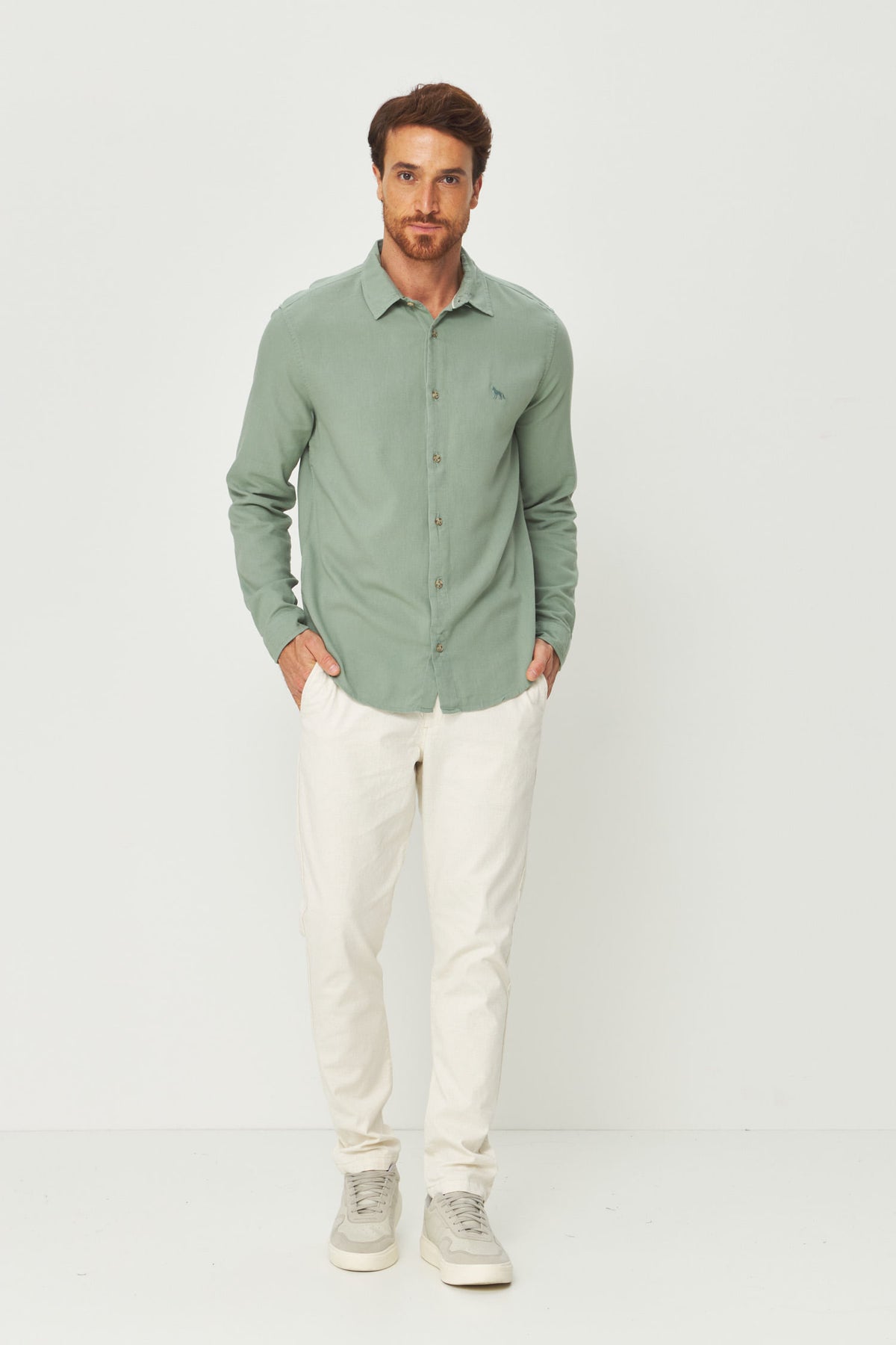 Calça Chino Skinny Com Linho Masculina Acostamento Natural