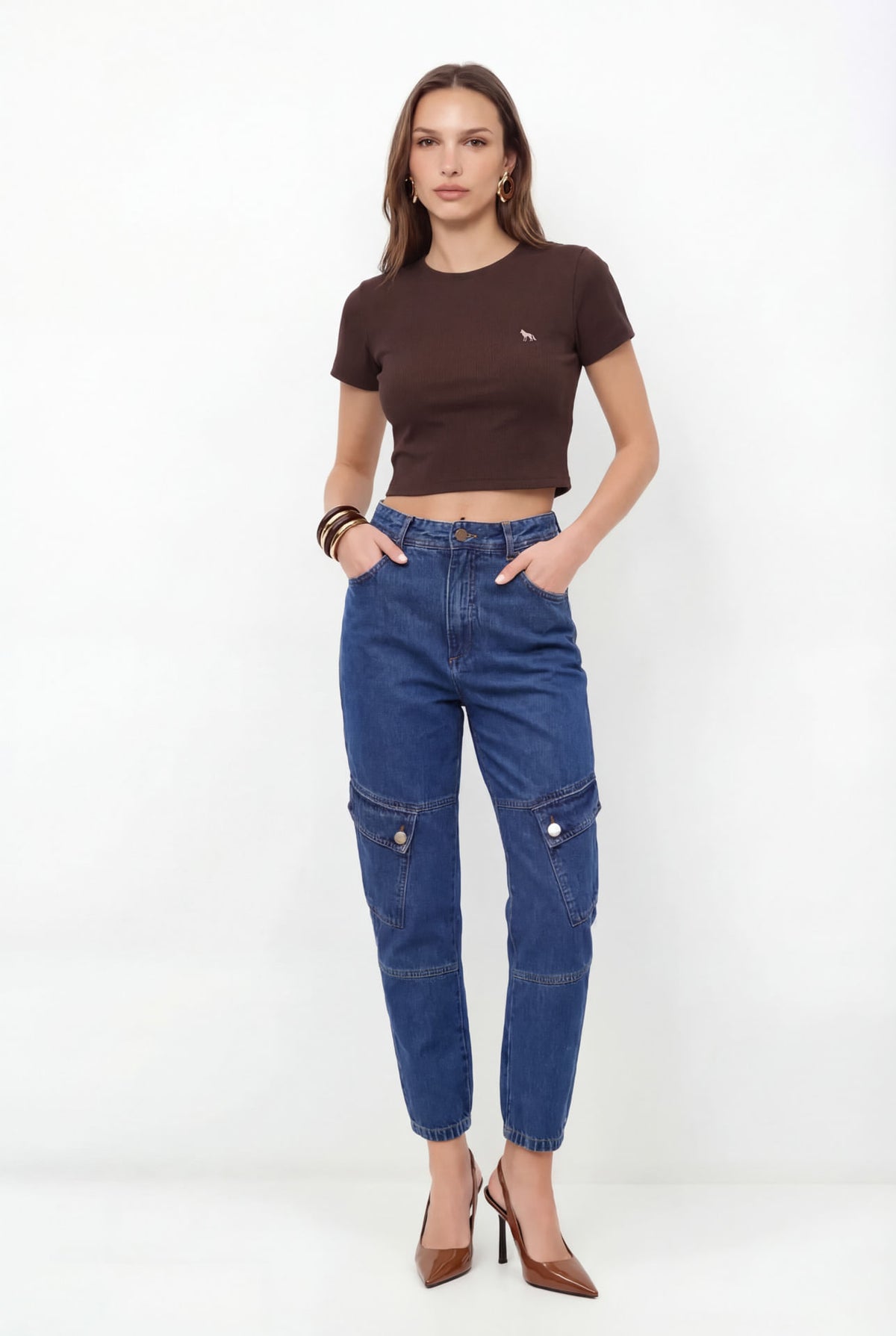 Calça Jeans Cargo Mom ACT Feminina Jeans Intermediario