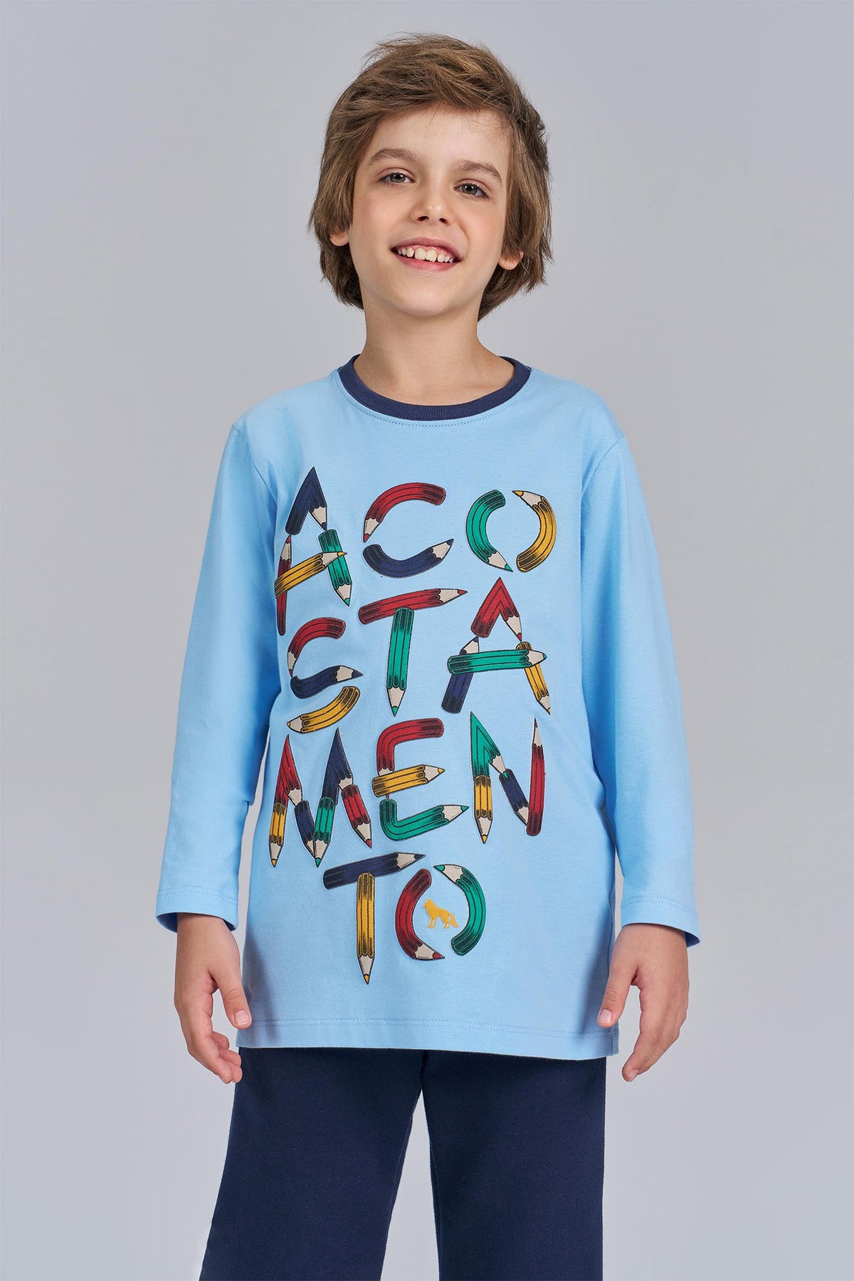 Camiseta Manga Longa Pencil Colors Menino Acostamento Next Azul Sky