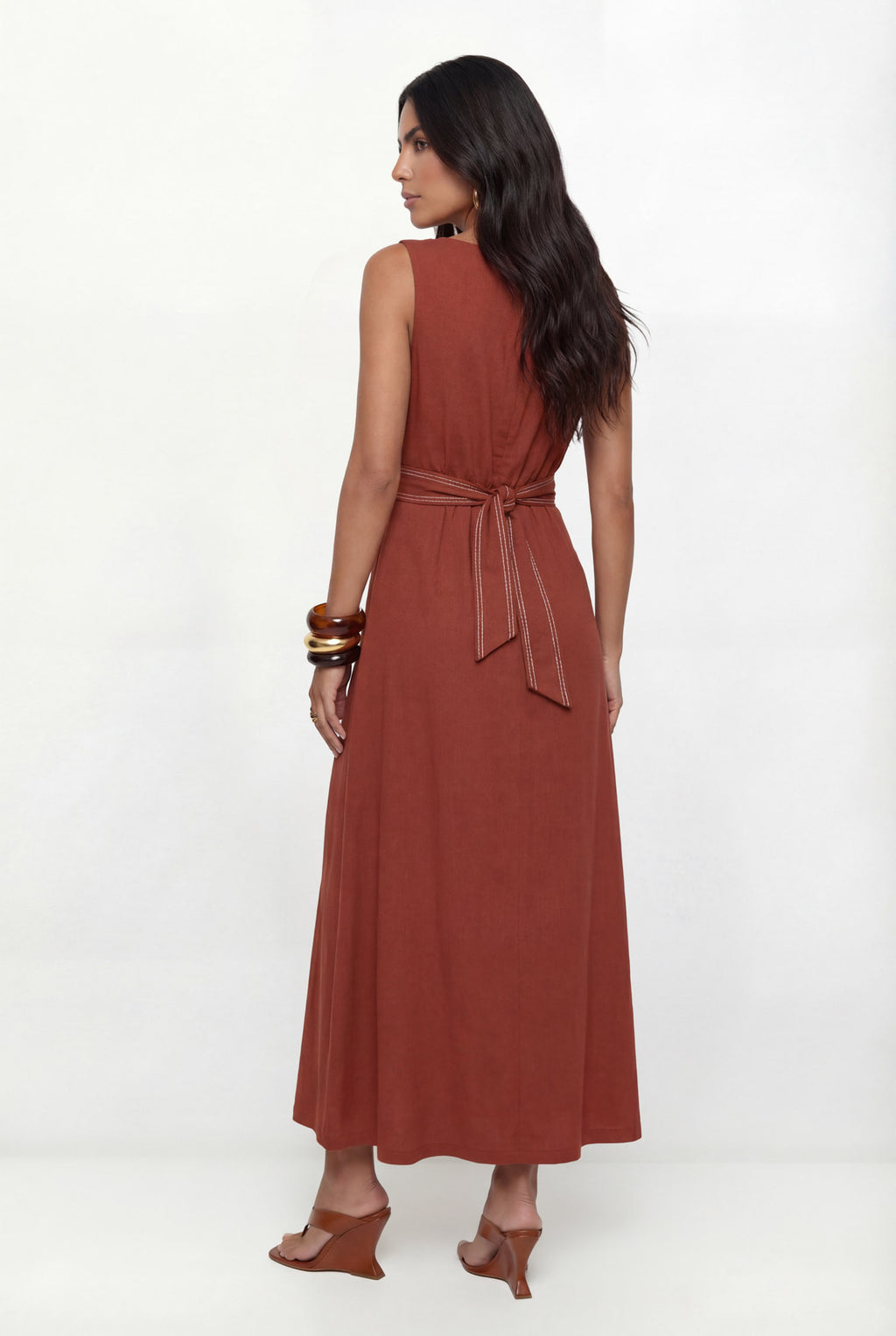 Vestido Midi Cava V ACT Feminino Redwood