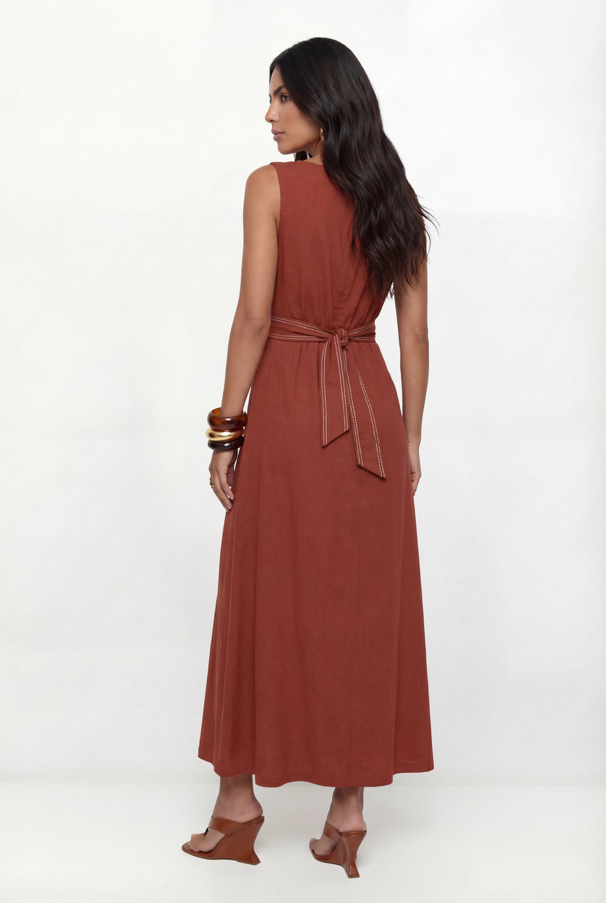 Vestido Midi Cava V ACT Feminino Redwood