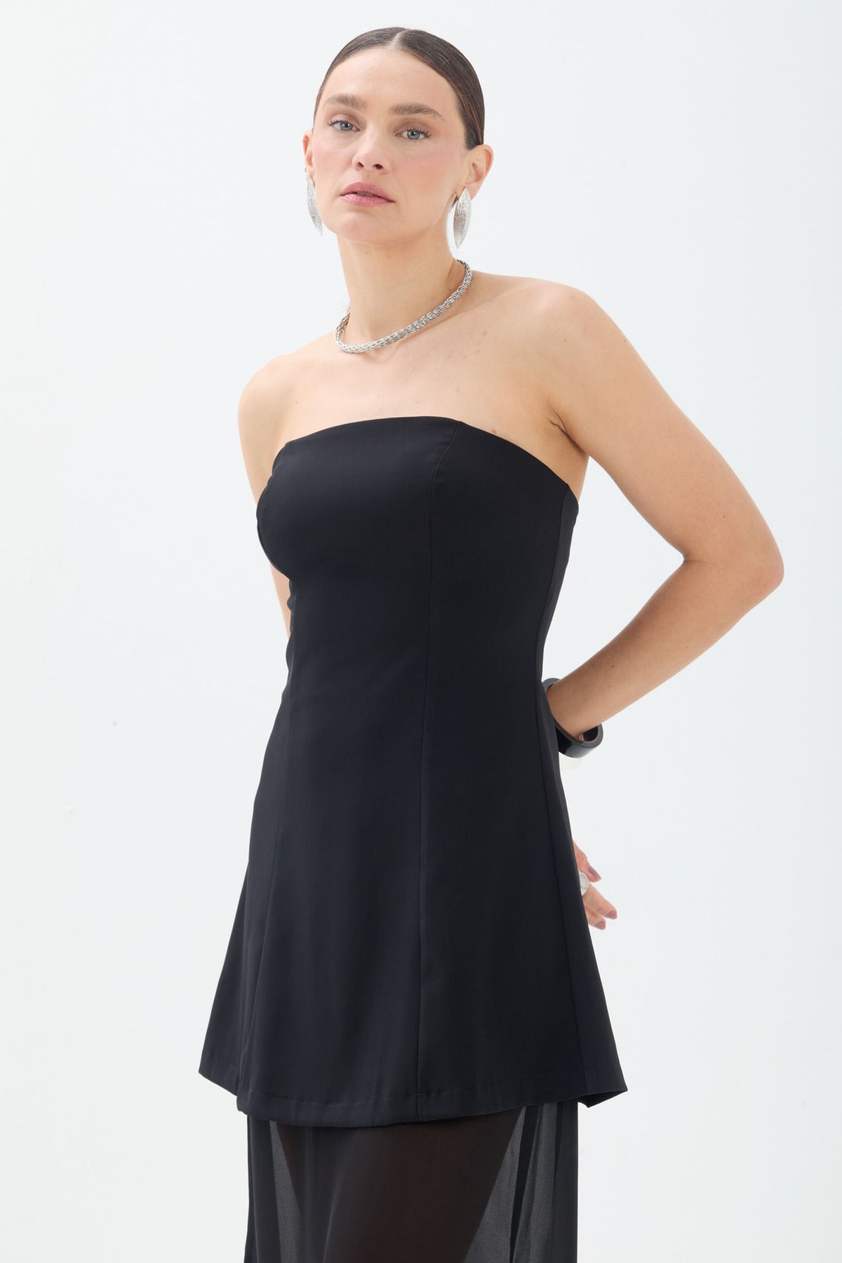 Vestido Elegante Sem Alça Fluido ACT Feminino Preto