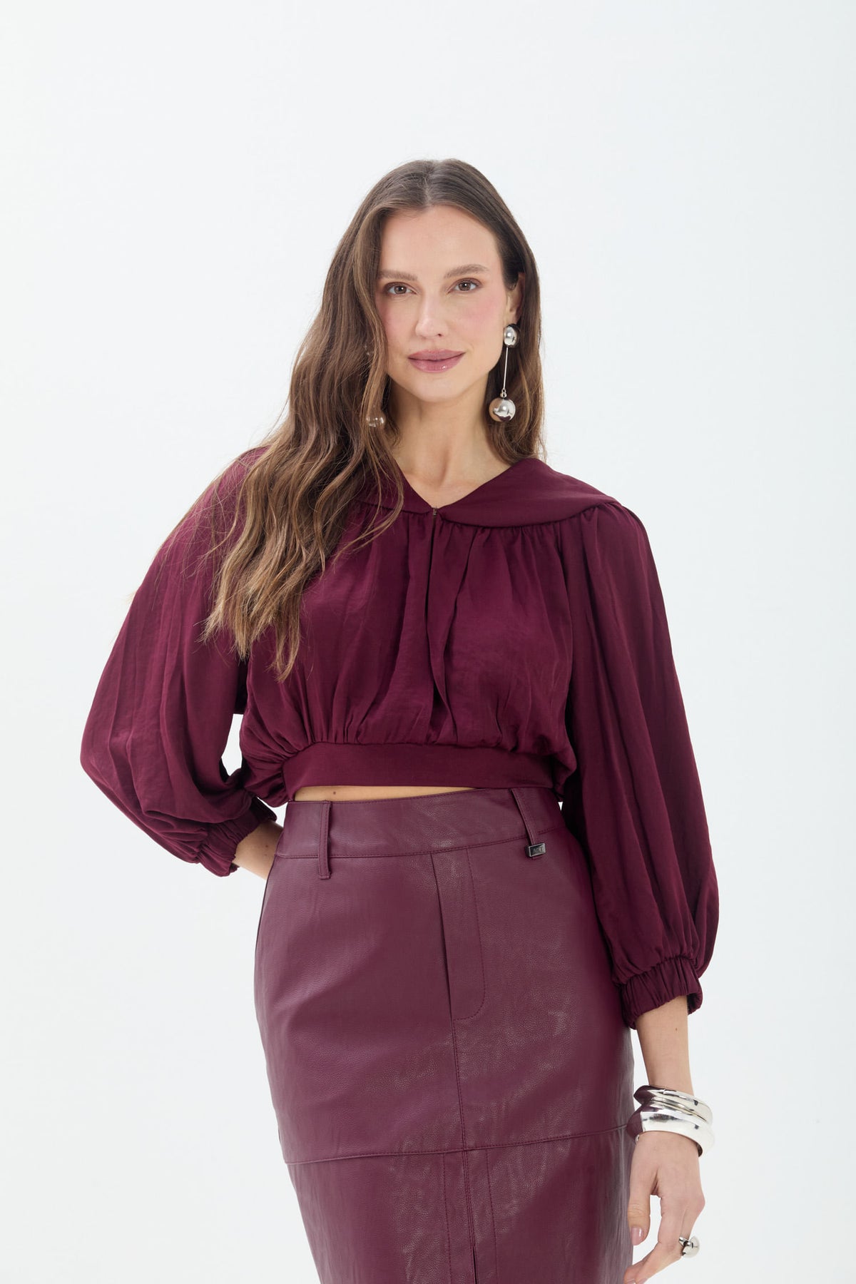 Blusa Curta Manga Longa ACT Feminino Deep Ruby