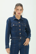 Jaqueta Jeans Curta ACT Feminina Jeans Escuro