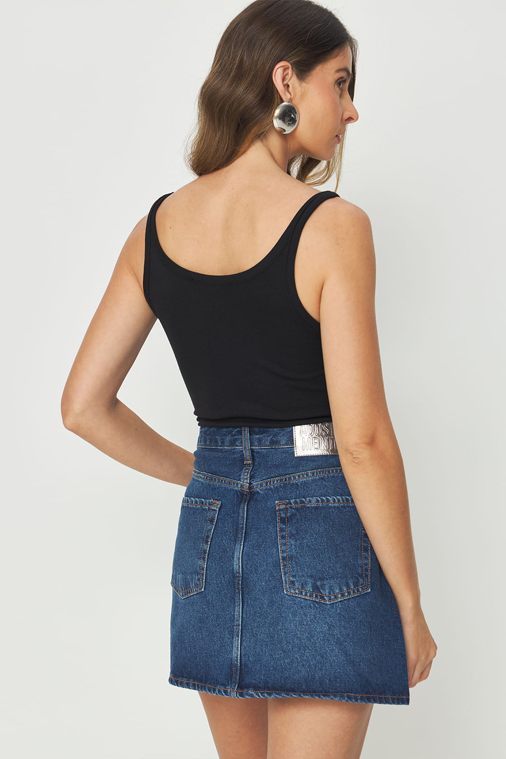 Saia Jeans Glam Feminina Acostamento Jeans Escuro