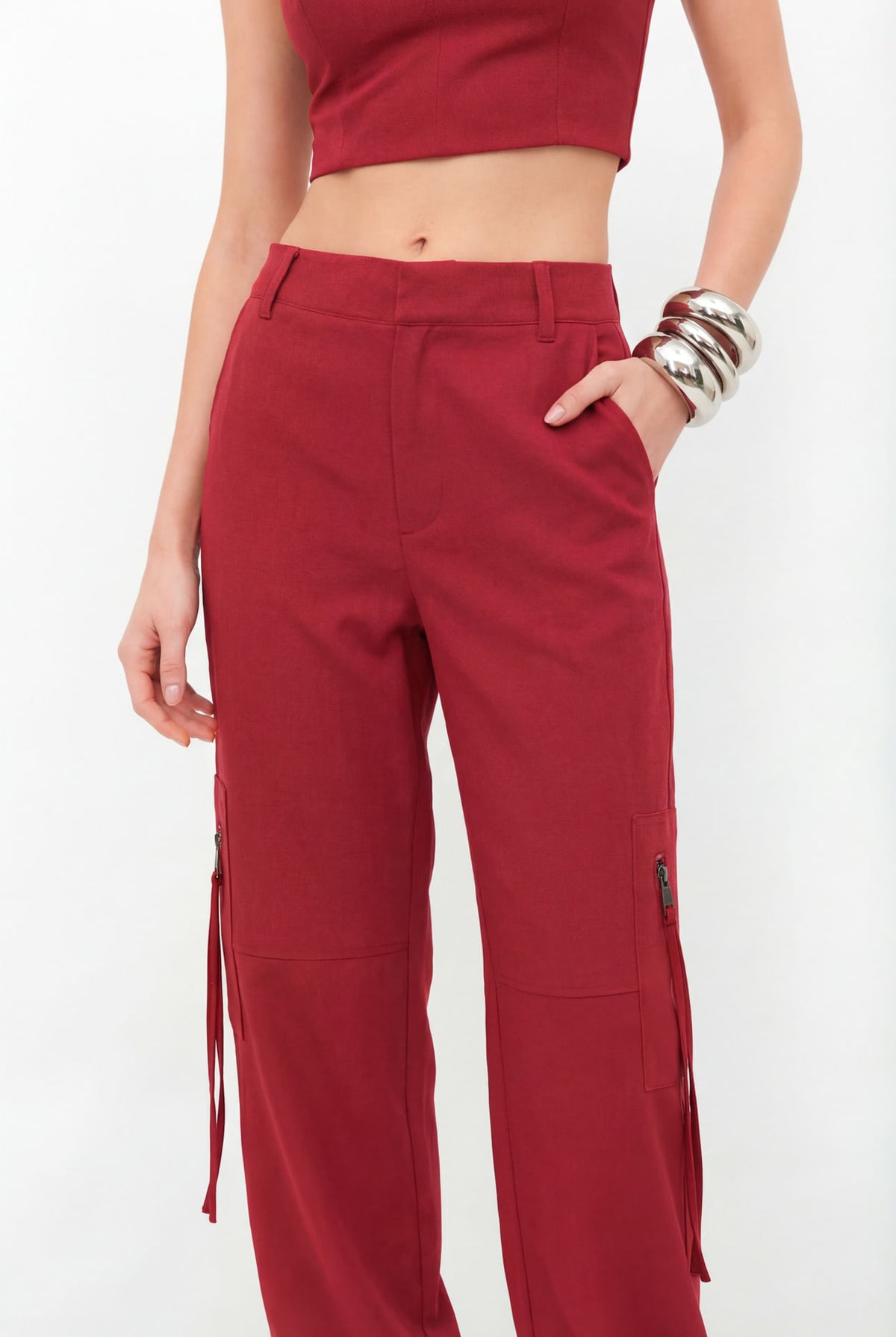 Calça Cargo Com Bolsos ACT Feminina Red Wine