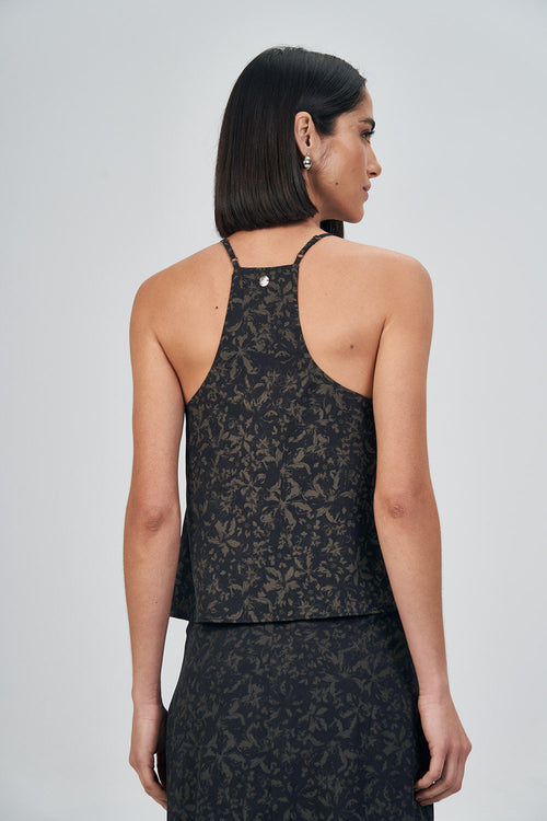 Blusa Decote V Stamp Feminina Acostamento Mini Garden