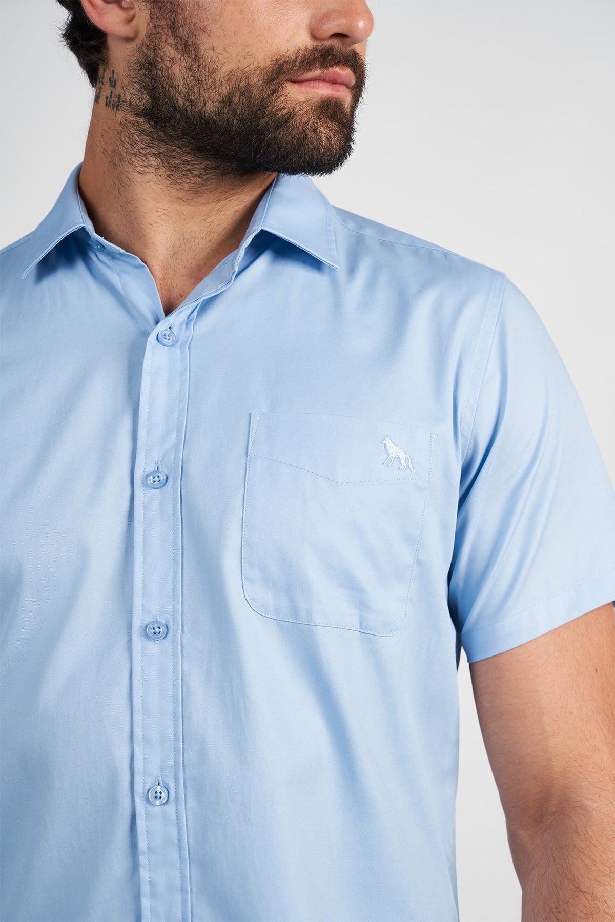 Camisa Manga Curta Cotton Masculina Acostamento Azul