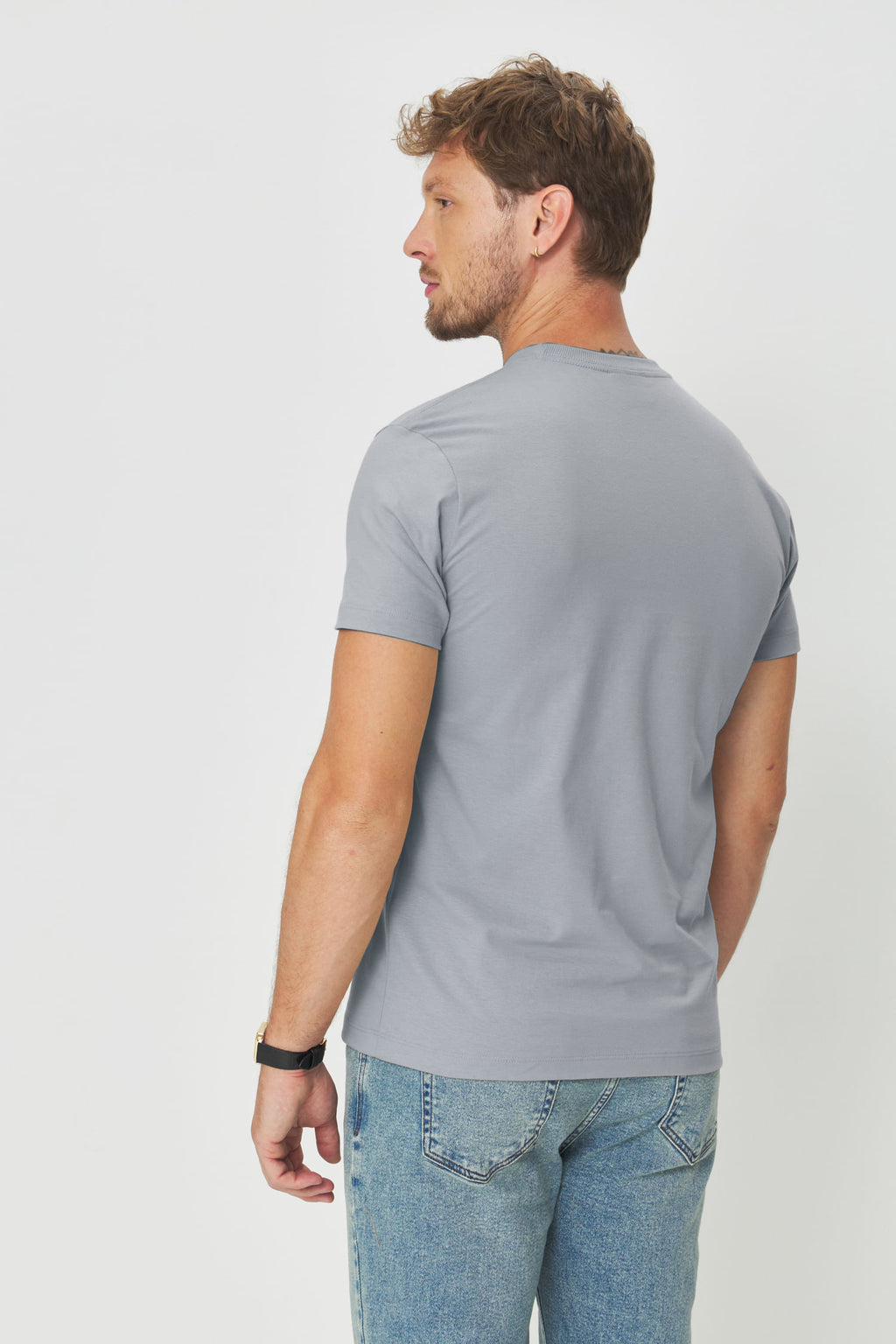 Camiseta Casual Masculina Acostamento Cinza Gelo