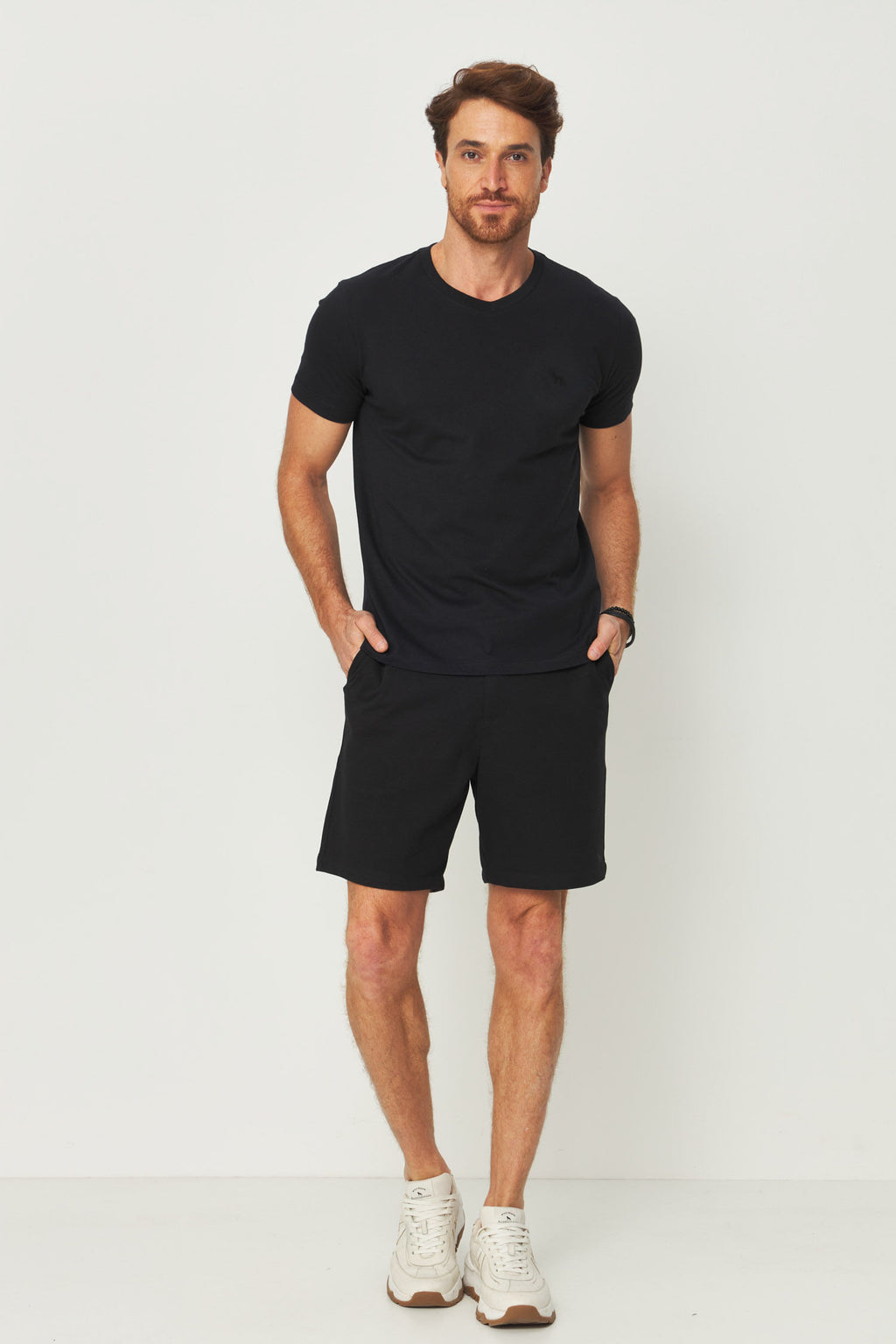 Bermuda Casual Malha Masculina Acostamento Preto