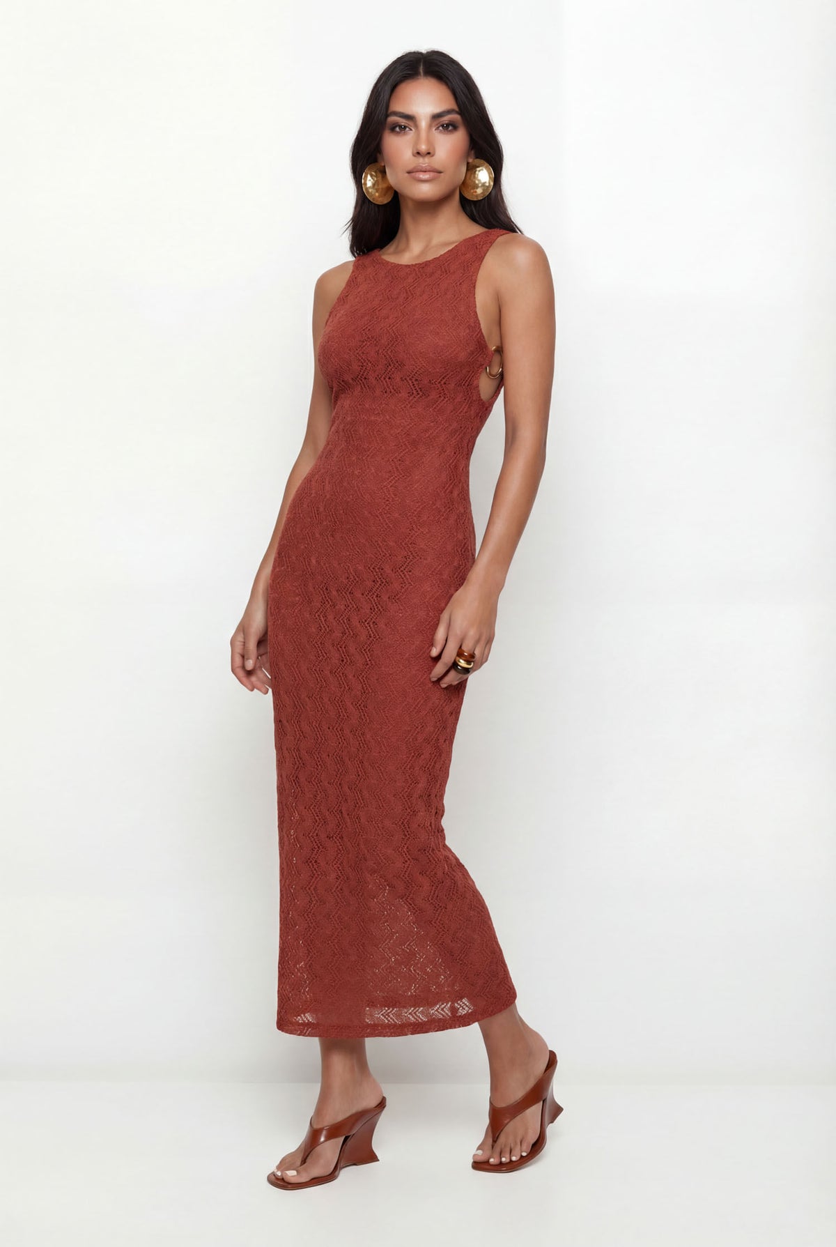 Vestido Midi Vazado Lateral ACT Feminino Redwood