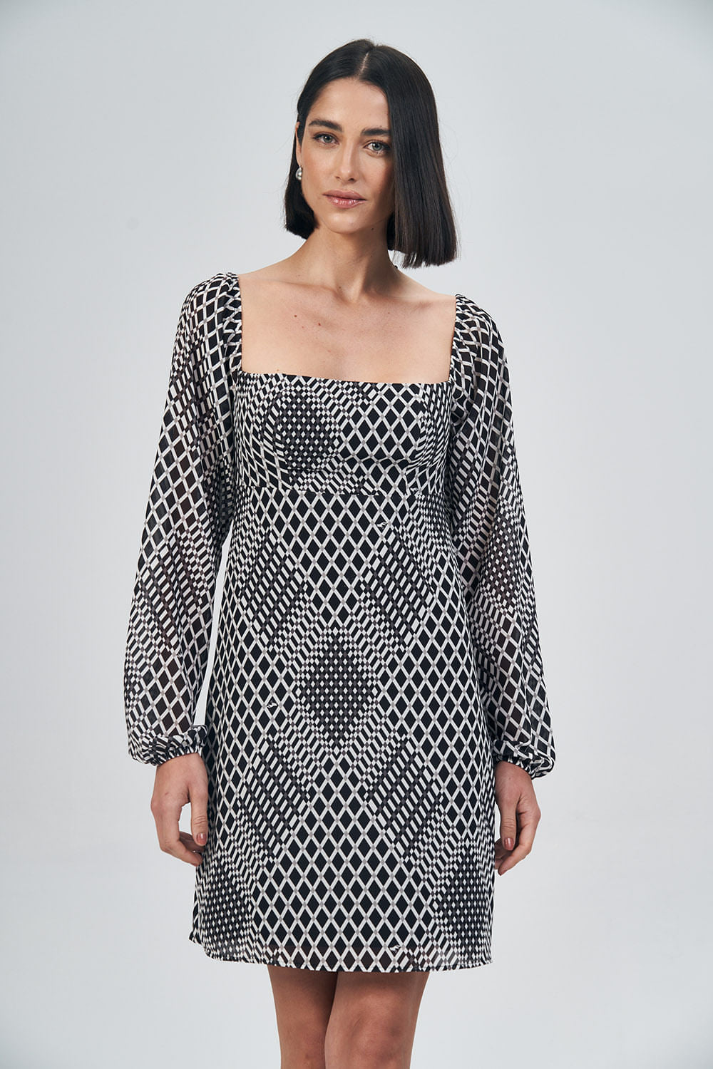 Vestido Decote Quadrado Stamp Feminino Acostamento Prisma
