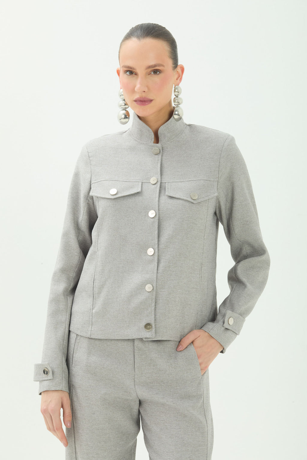 Casaco Com Botões ACT Feminino Light Silver