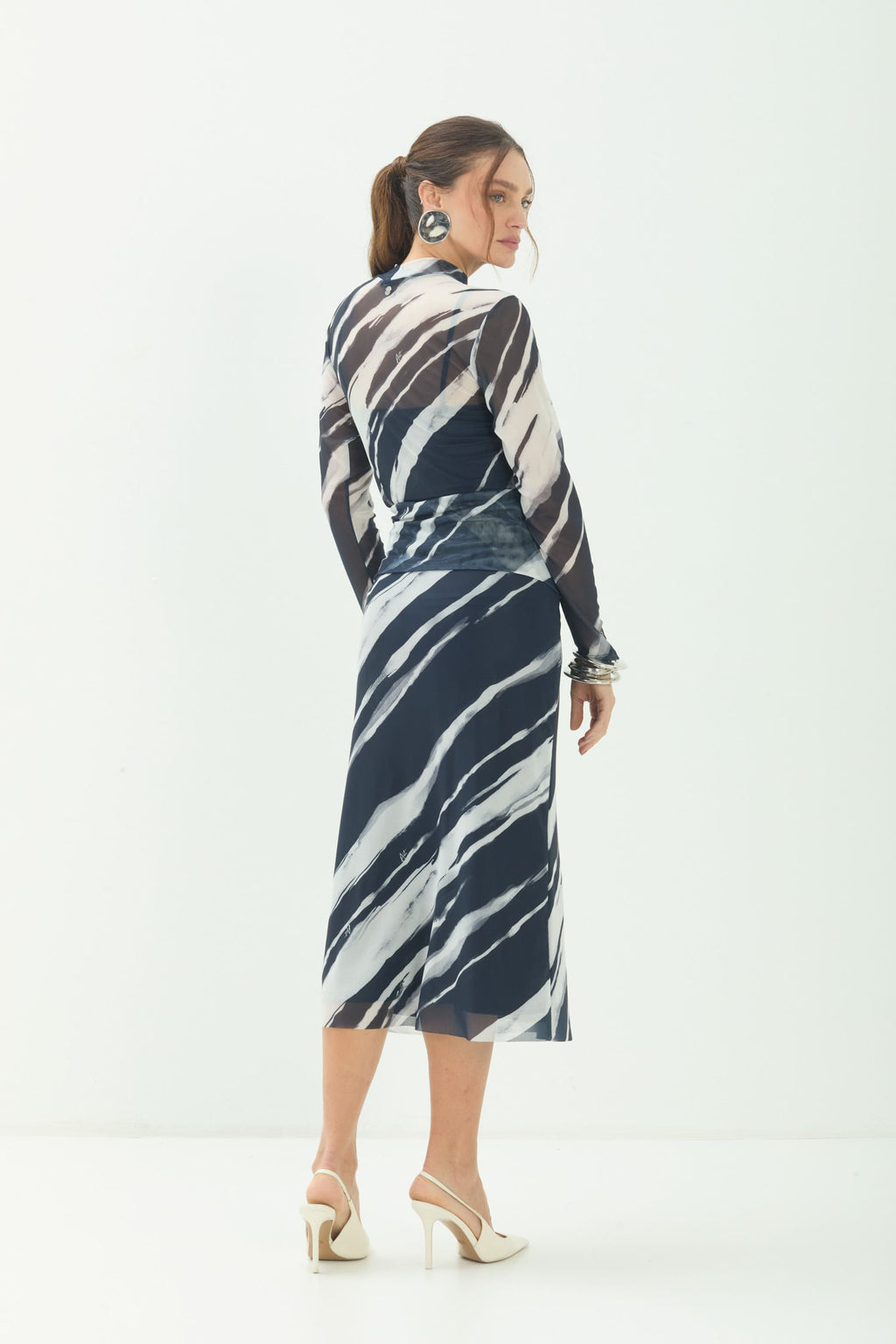 Blusa Tule Estampa Abstrata ACT Feminina Royal Stripes