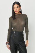 Blusa Manga Longa Texture Feminina Acostamento Deep Olive