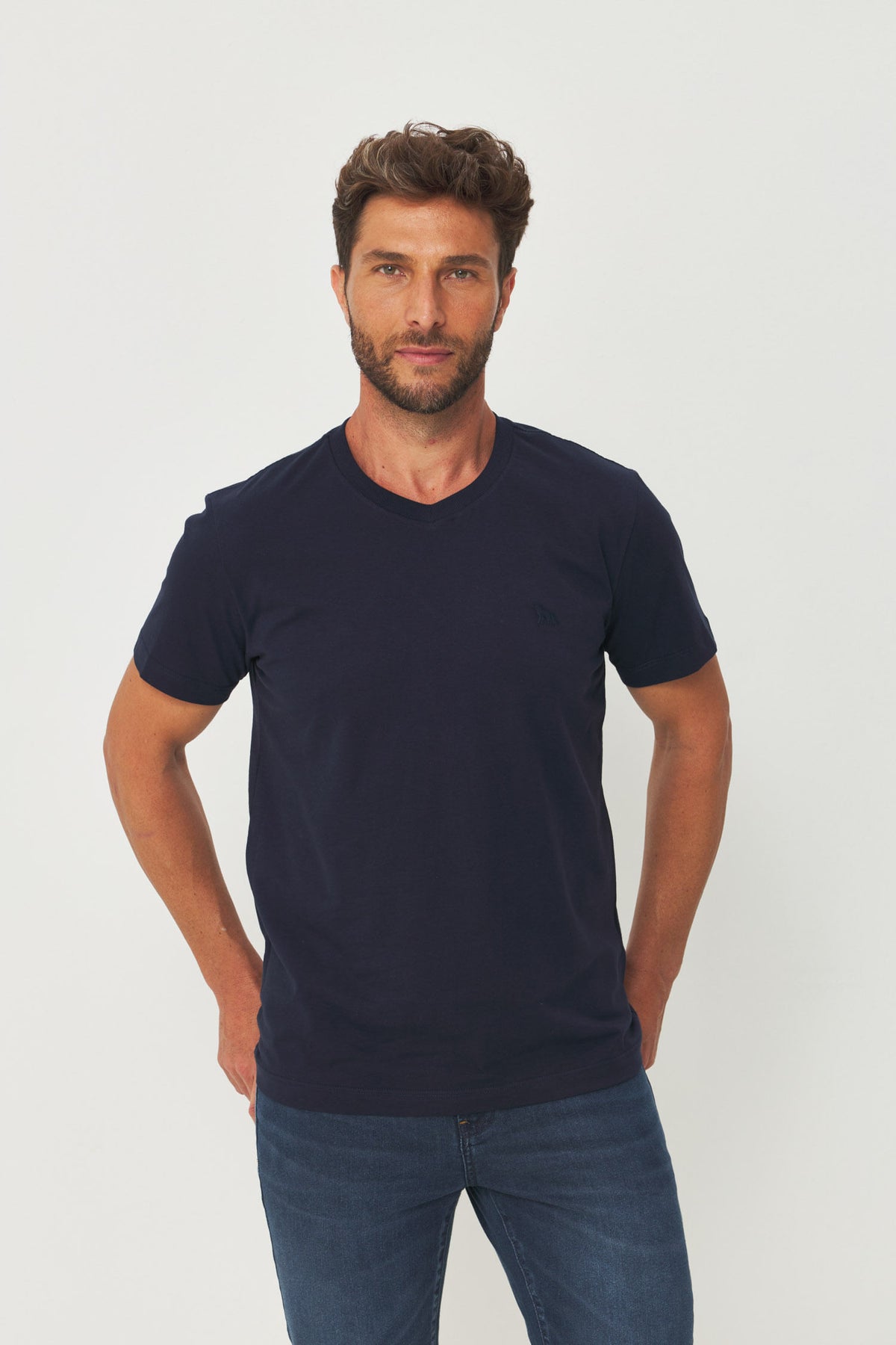 Camiseta Casual Gola V Masculina Acostamento Marinho