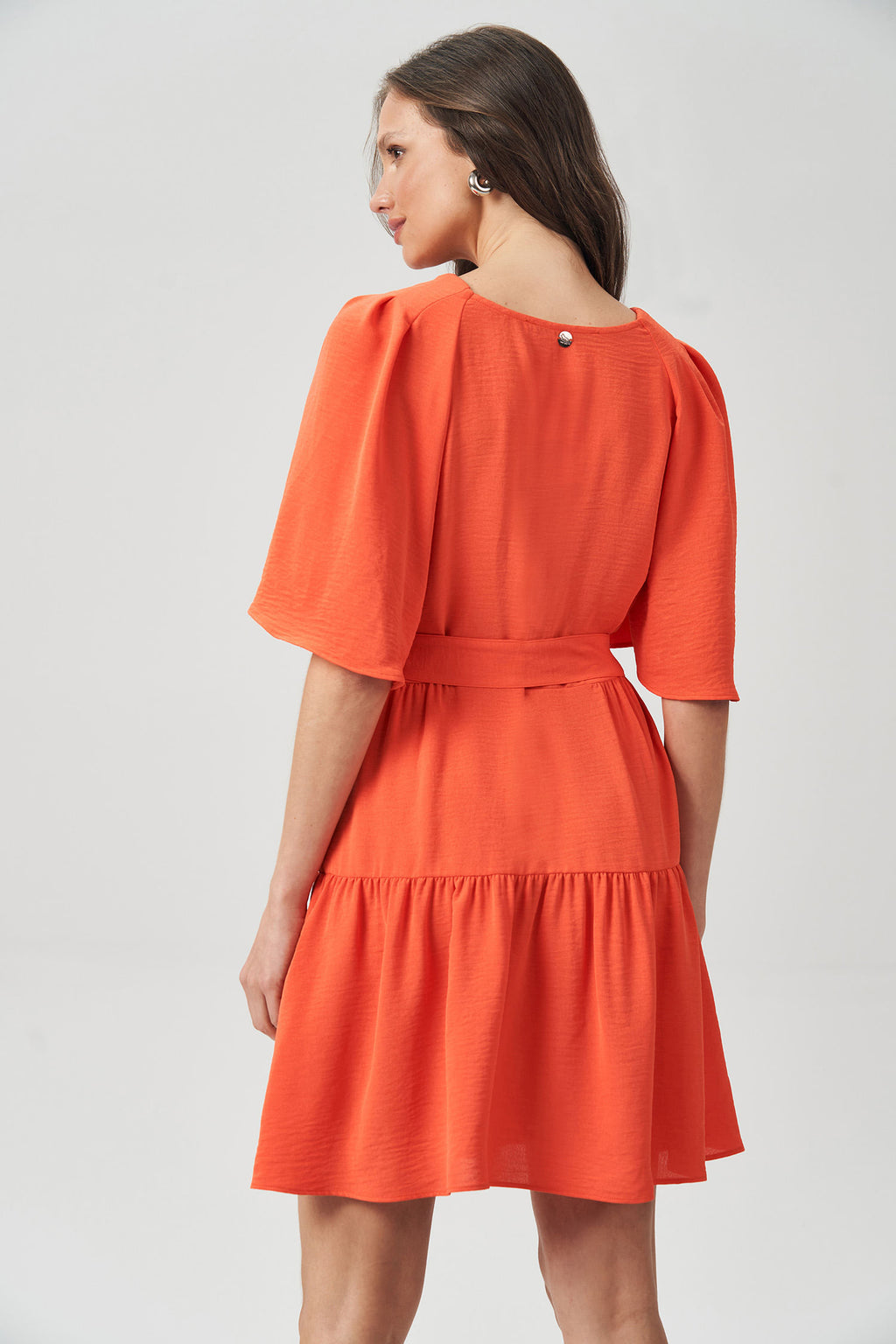 Vestido Curto com Faixa Feminino Acostamento Orange Rust