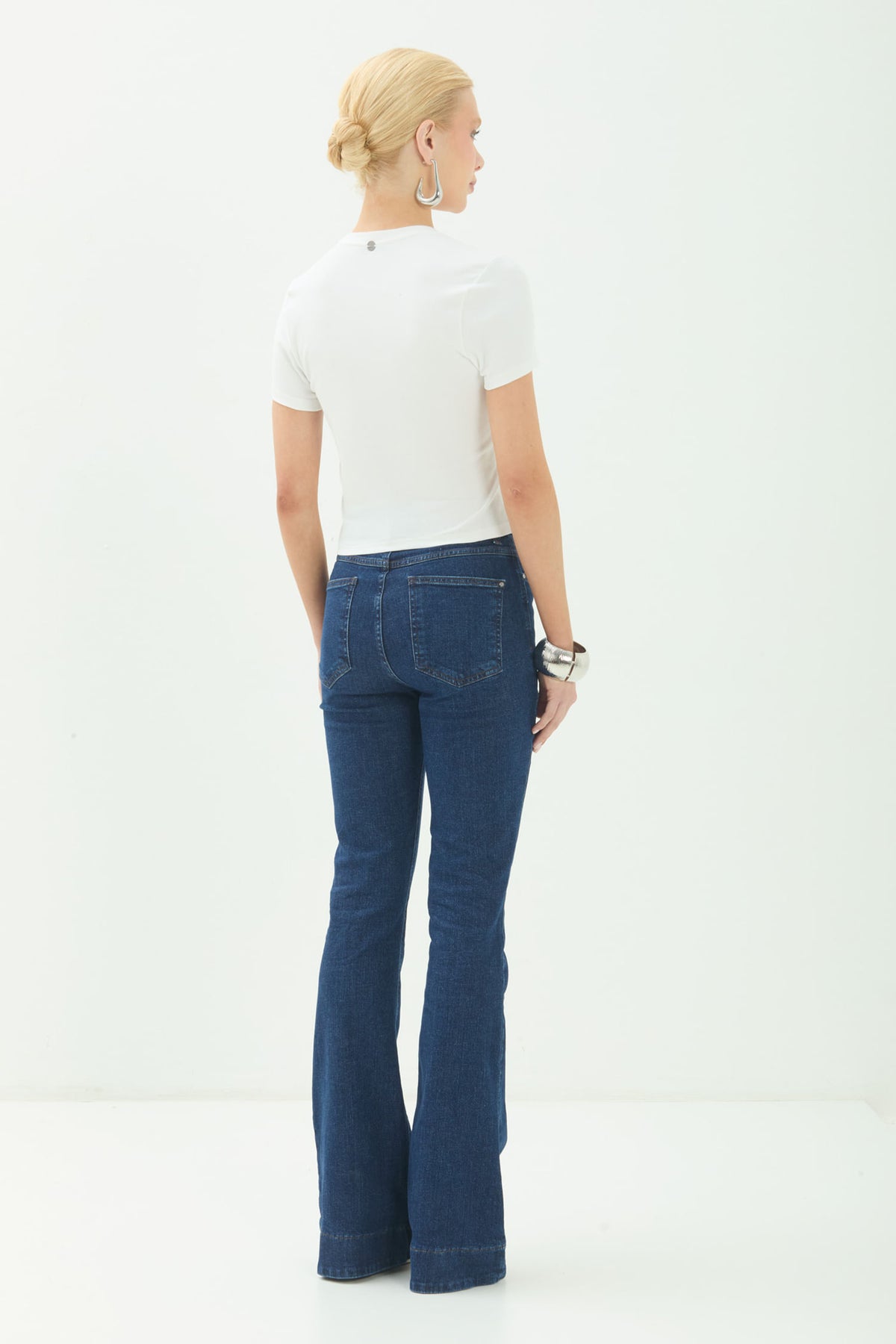 Calça Jeans Flare Barra Larga ACT Feminino Jeans Escuro